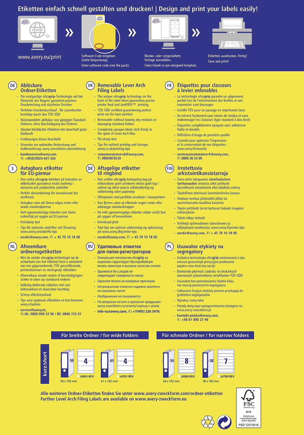 Avery-Zweckform Ordner-Etiketten L4761REV-10 61 x 192 mm Papier Weiß Wiederablösbar 40 St.