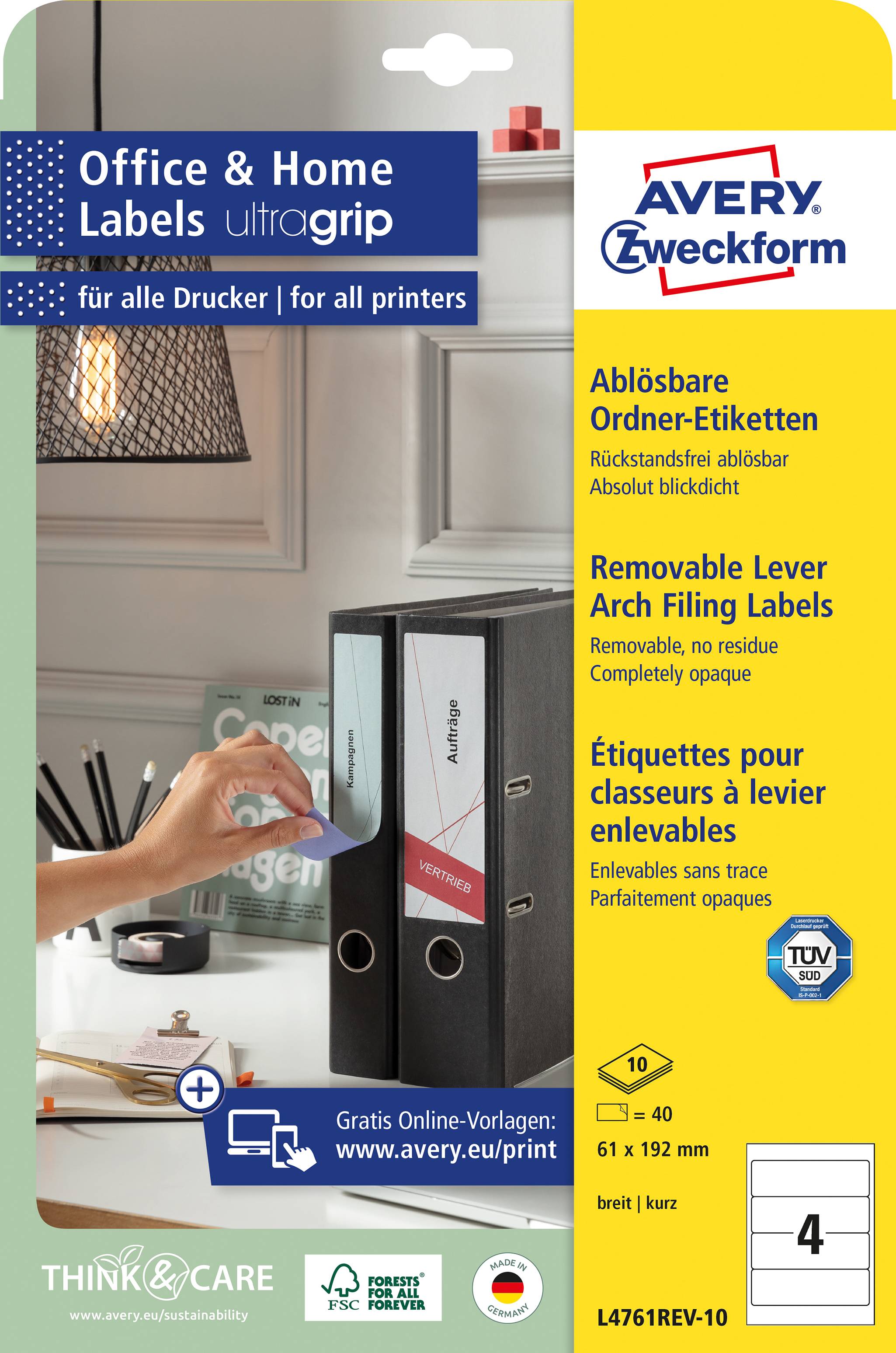 Avery-Zweckform Ordner-Etiketten L4761REV-10 61 x 192 mm Papier Weiß Wiederablösbar 40 St.