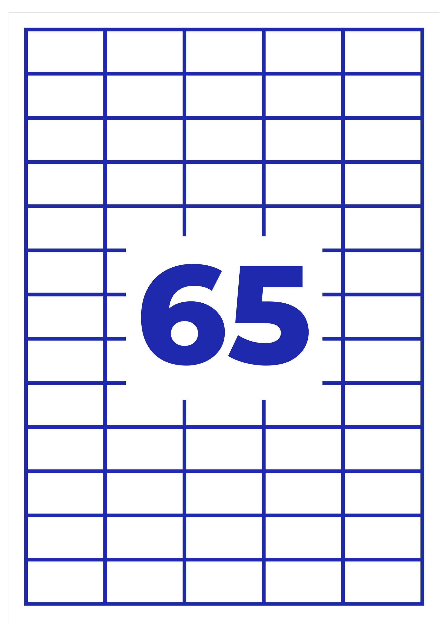 Weiße Grafik mit blauem Raster und der großen Zahl '65' in der Mitte.