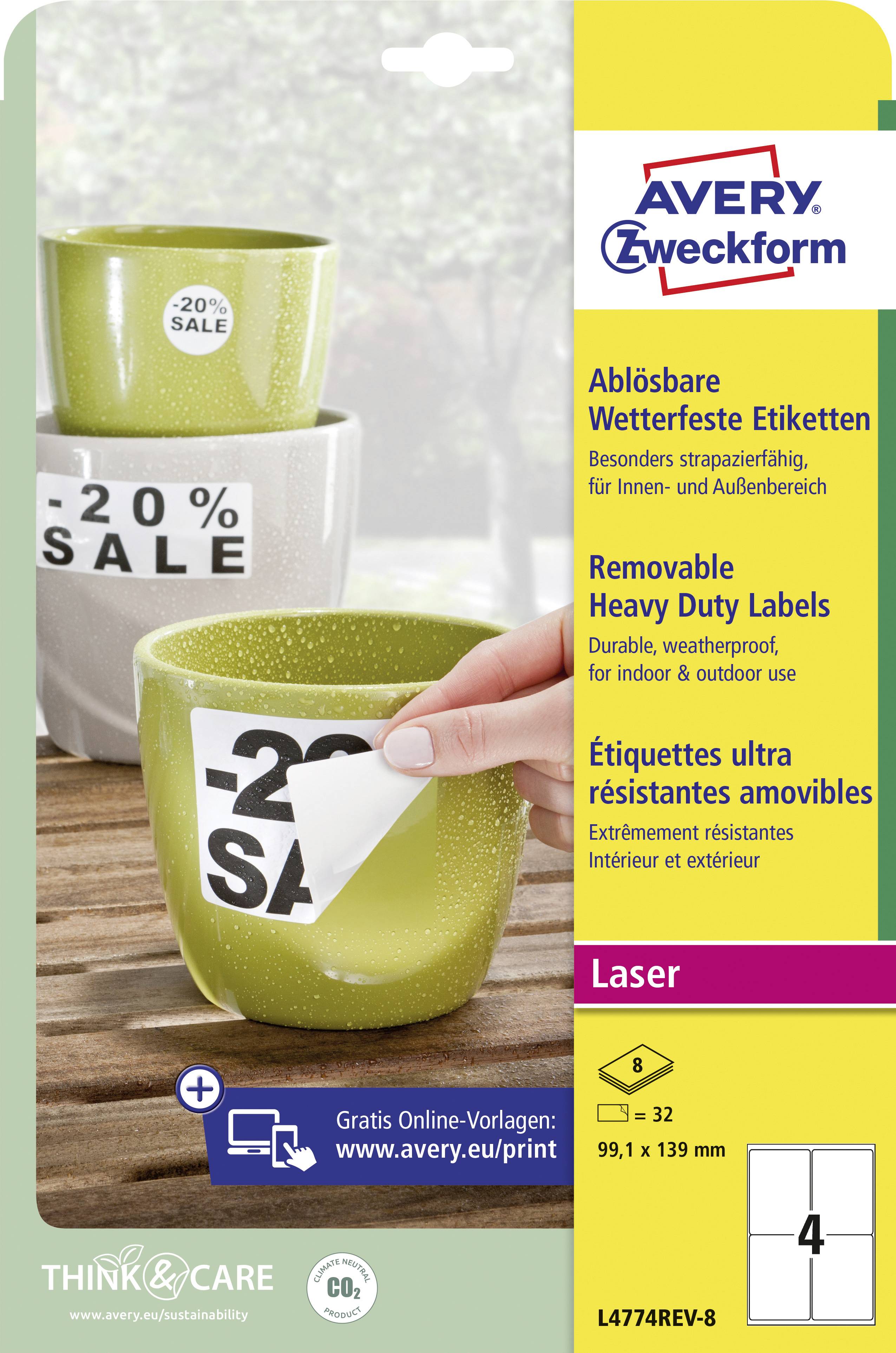 Avery-Zweckform L4774REV-8 Folien-Etiketten 99.1 x 139mm Polyester-Folie Weiß 32 St. Wiederablösbar Farblaserdrucker