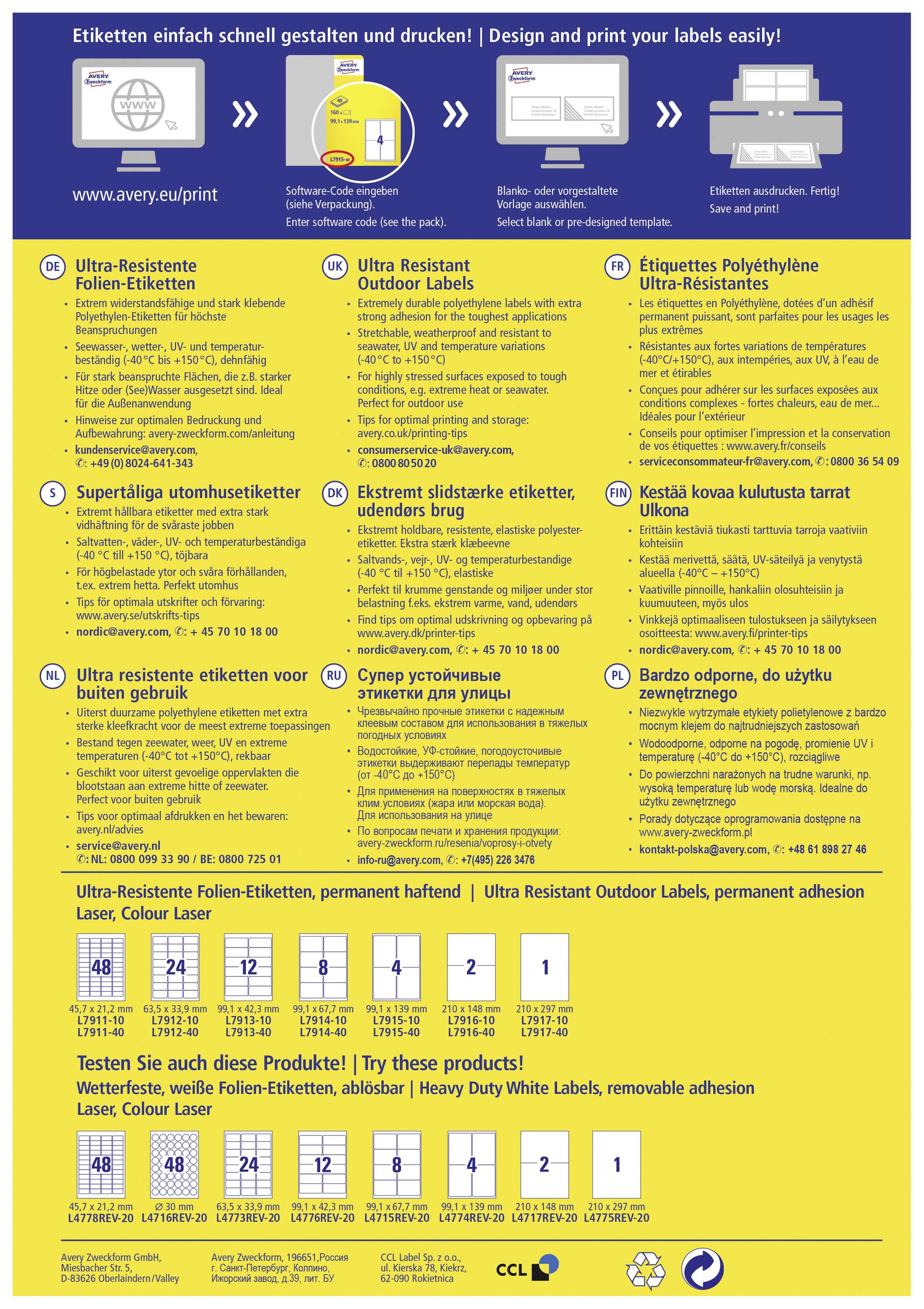 'Etiketten einfach schnell gestalten und drucken.' Anleitung zur Auswahl von Ultra-Resistenten Folienetiketten, Details zum Drucken und Haltbarkeit.