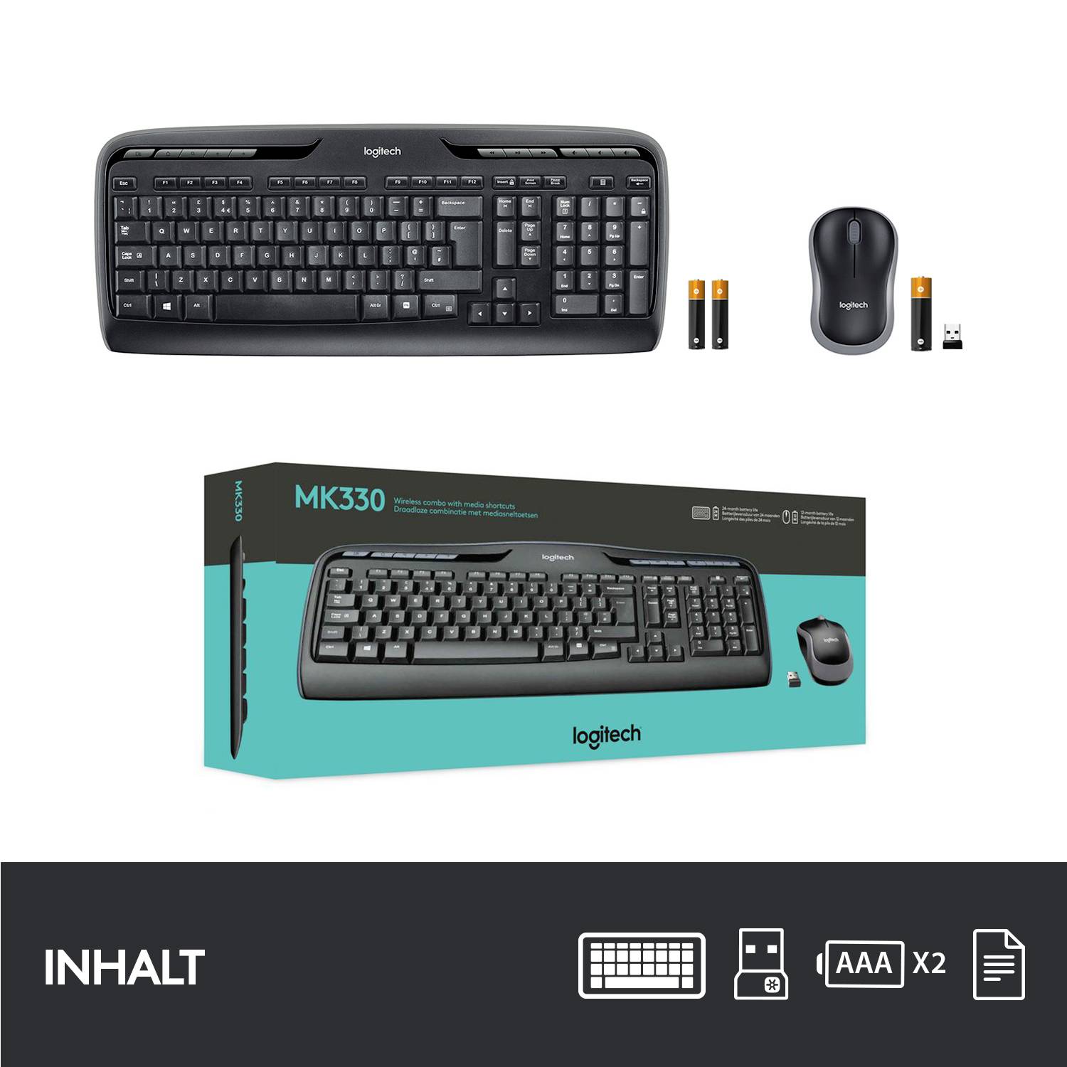 Logitech MK330 Funk Tastatur, Maus-Set Deutsch, QWERTZ Schwarz