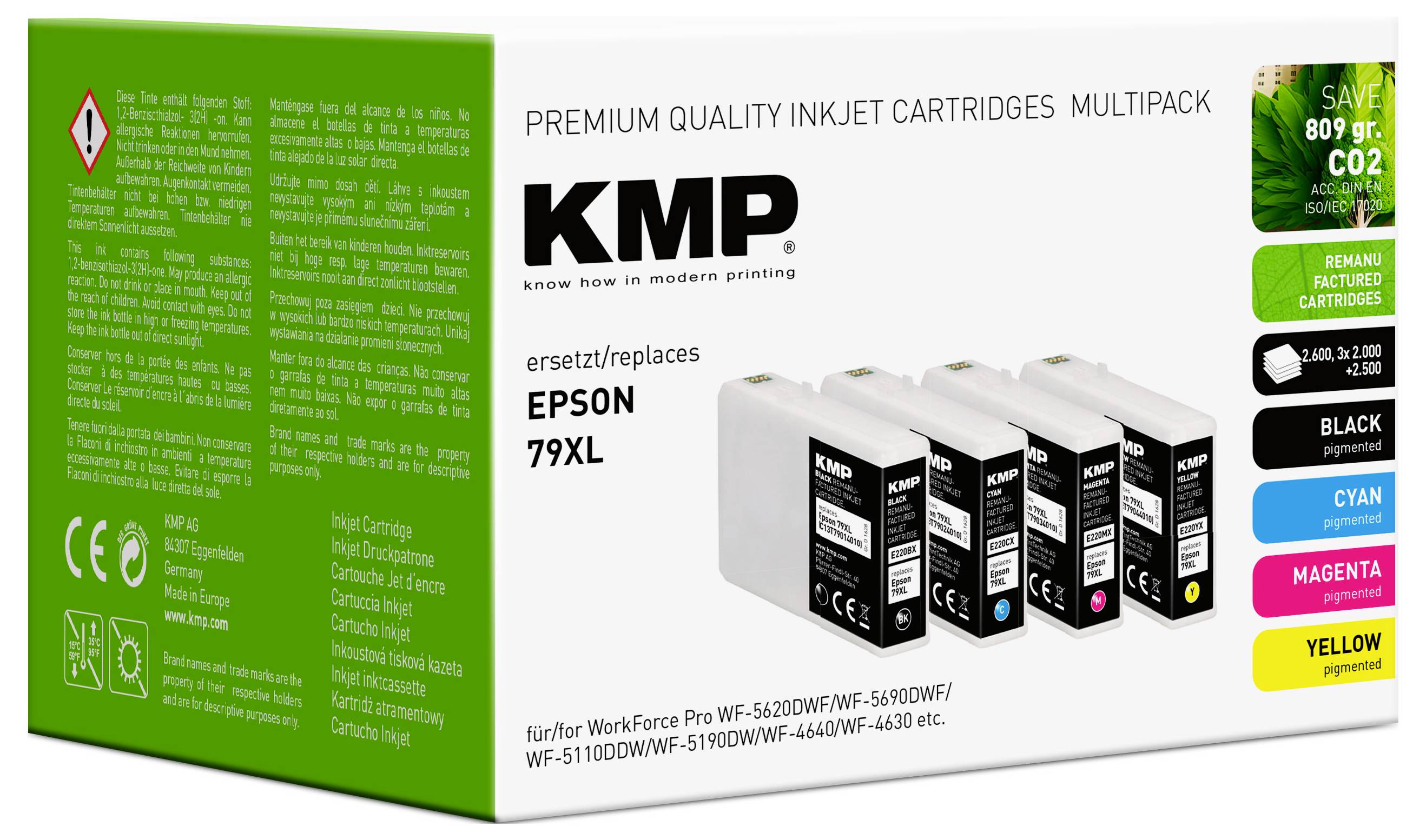 KMP Tintenpatronen Multipack für Epson 79XL. Enthält schwarz, cyan, magenta, gelb. Kompatibel mit Epson Workforce Druckern.