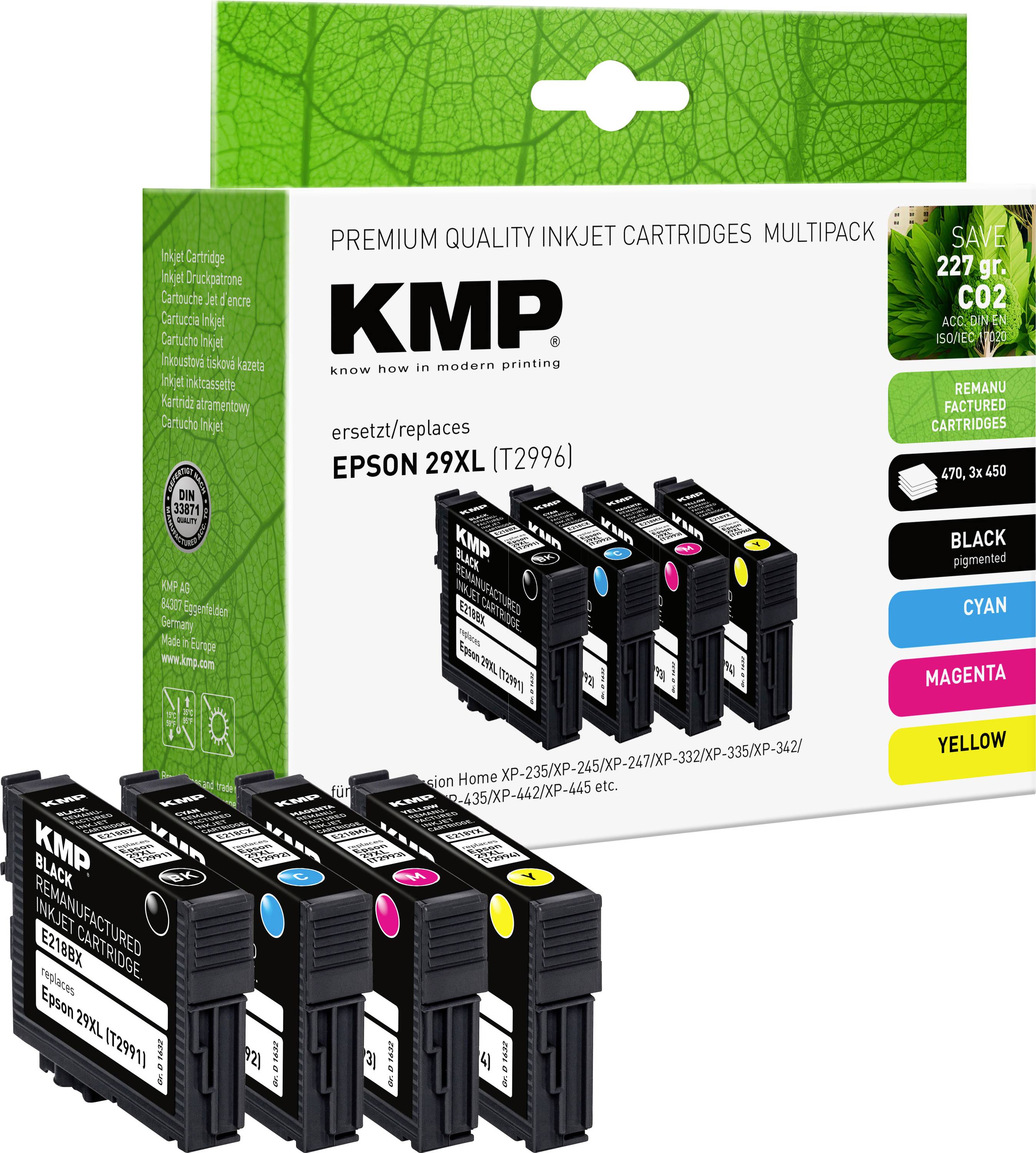 KMP Premium Qualitäts-Tintenpatronen-Multipack für Epson 29XL (T2996) Modelle, inklusive schwarzer, cyan, magenta und gelber Patronen