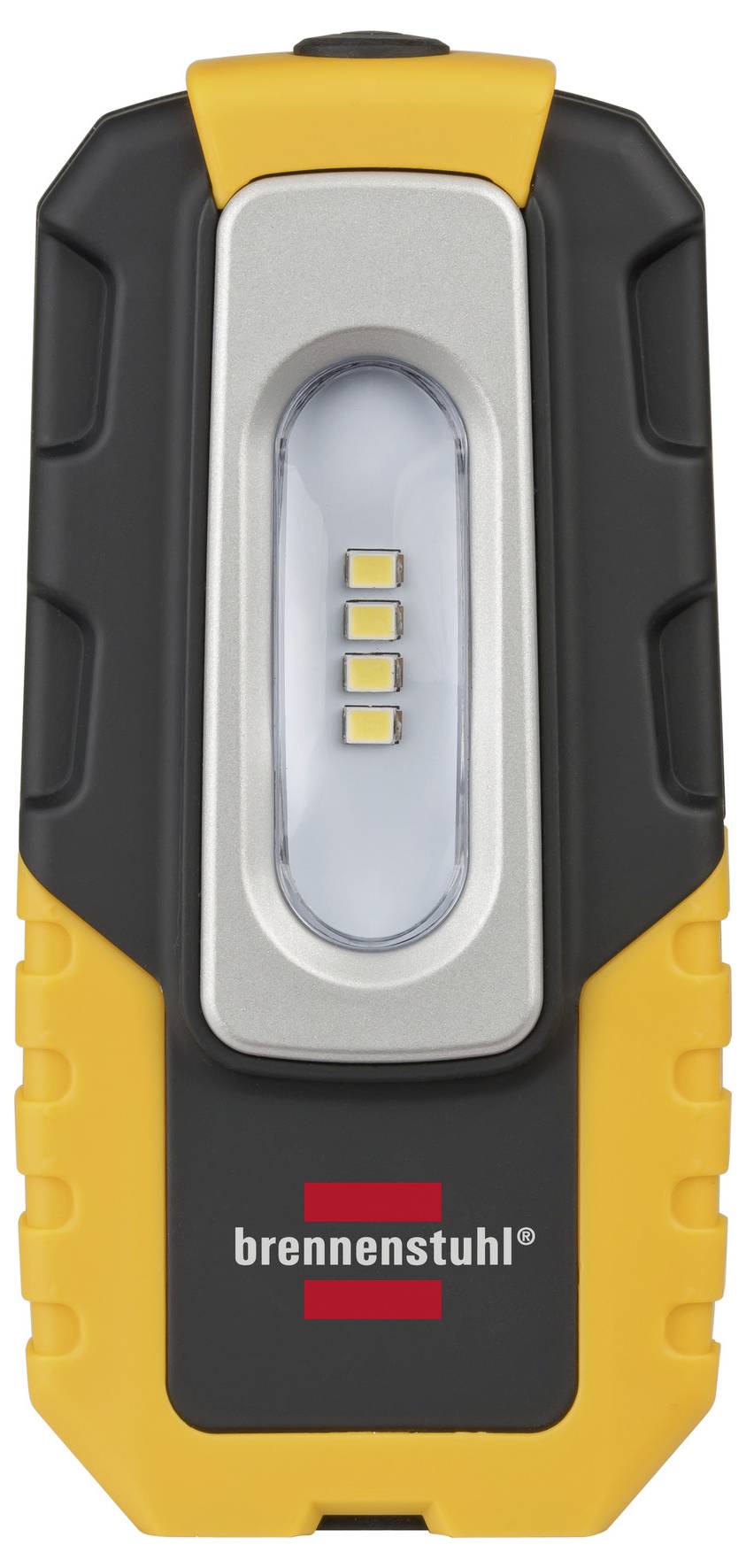 Tragbare gelbe und schwarze LED-Arbeitsleuchte mit vier gestapelten vorderen LEDs und 