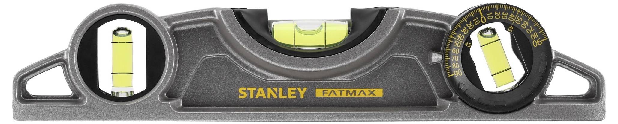 Wasserwaage Stanley FatMax mit drei Libellen für horizontale und vertikale Messungen, geeignet für präzises Ausrichten von Flächen.