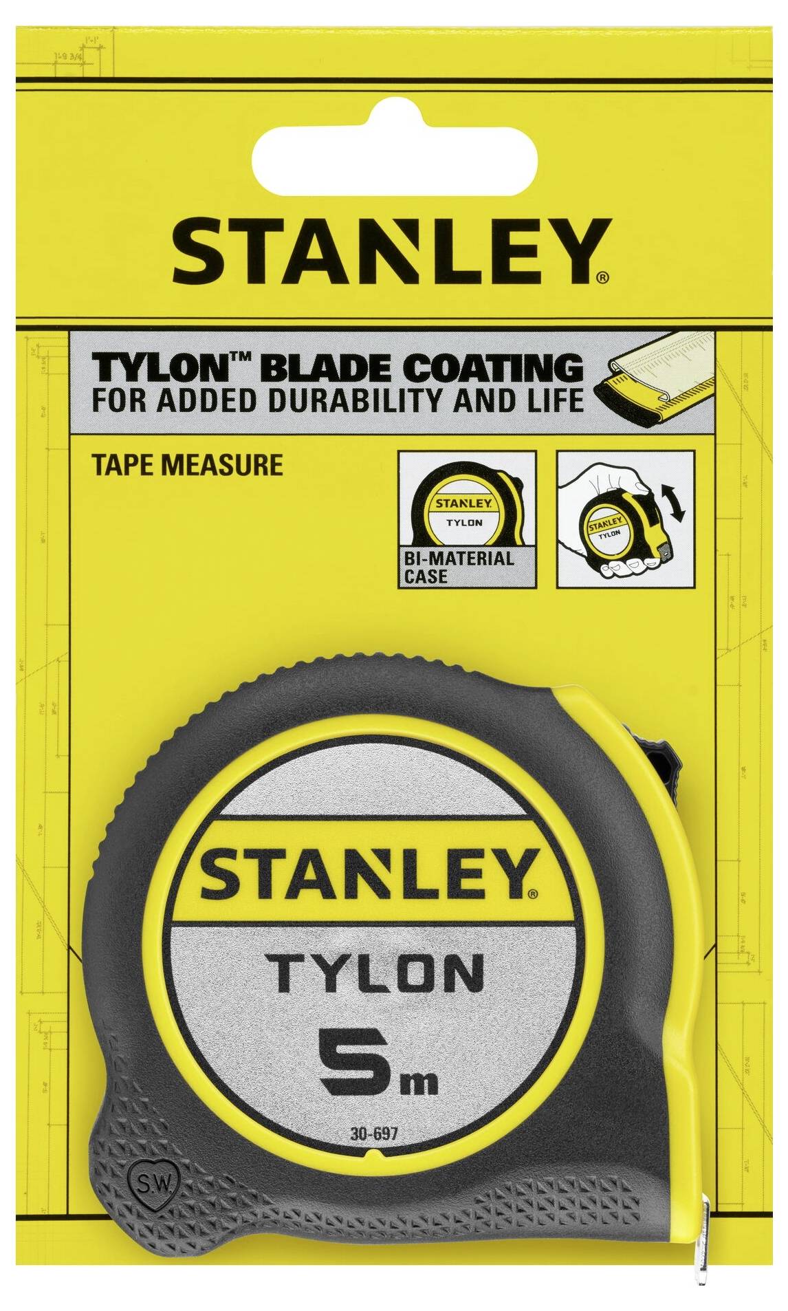 Stanley Tylon Maßband, 5 Meter. Robuste Konstruktion, geeignet für präzises Messen. Mit Tylon-Beschichtung für Langlebigkeit.