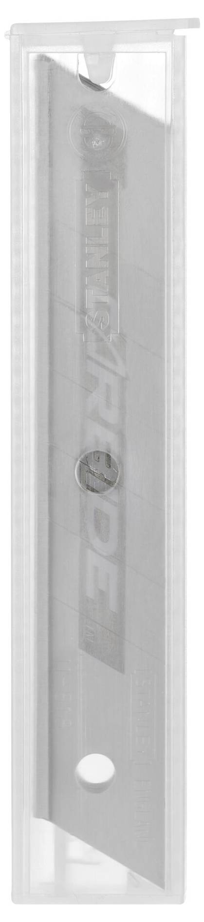 Ein silbernes Ersatzklingenblatt in einer durchsichtigen Kunststoffverpackung.