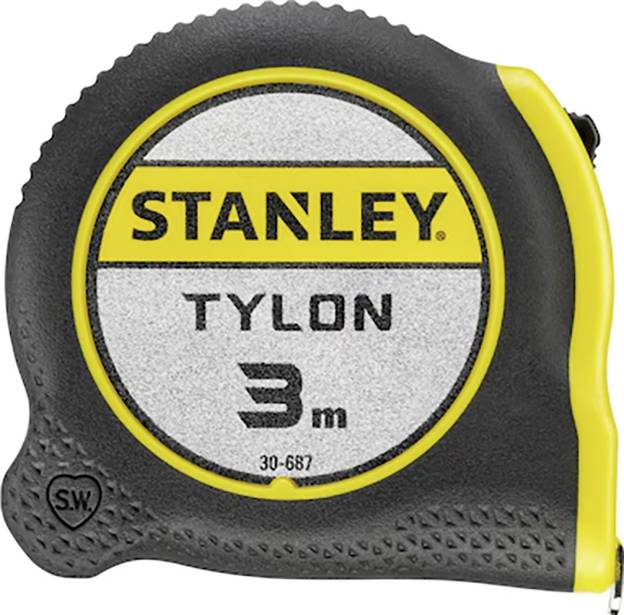 Ein gelbes und schwarzes Stanley Tylon Stahllineal mit der Aufschrift „3m