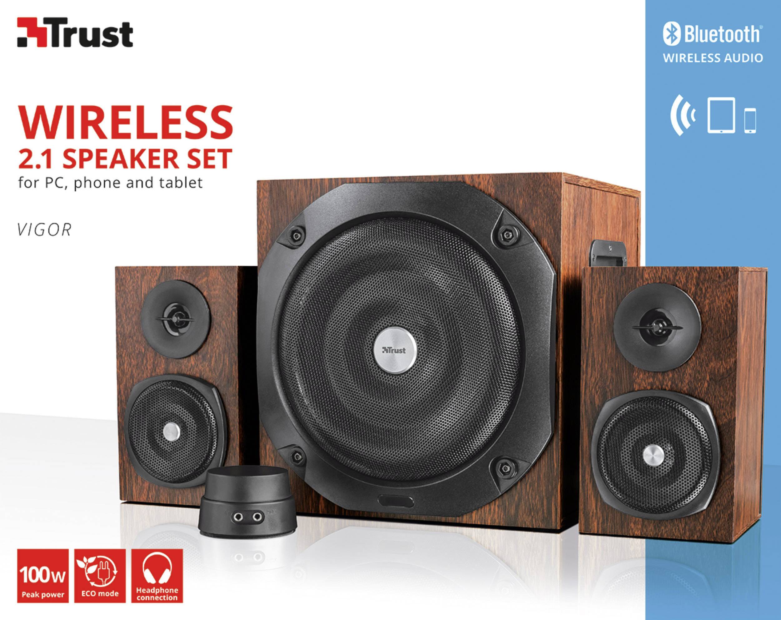 Trust Vigor Wireless 2.1 PC-Lautsprecher Bluetooth® 50W Braun