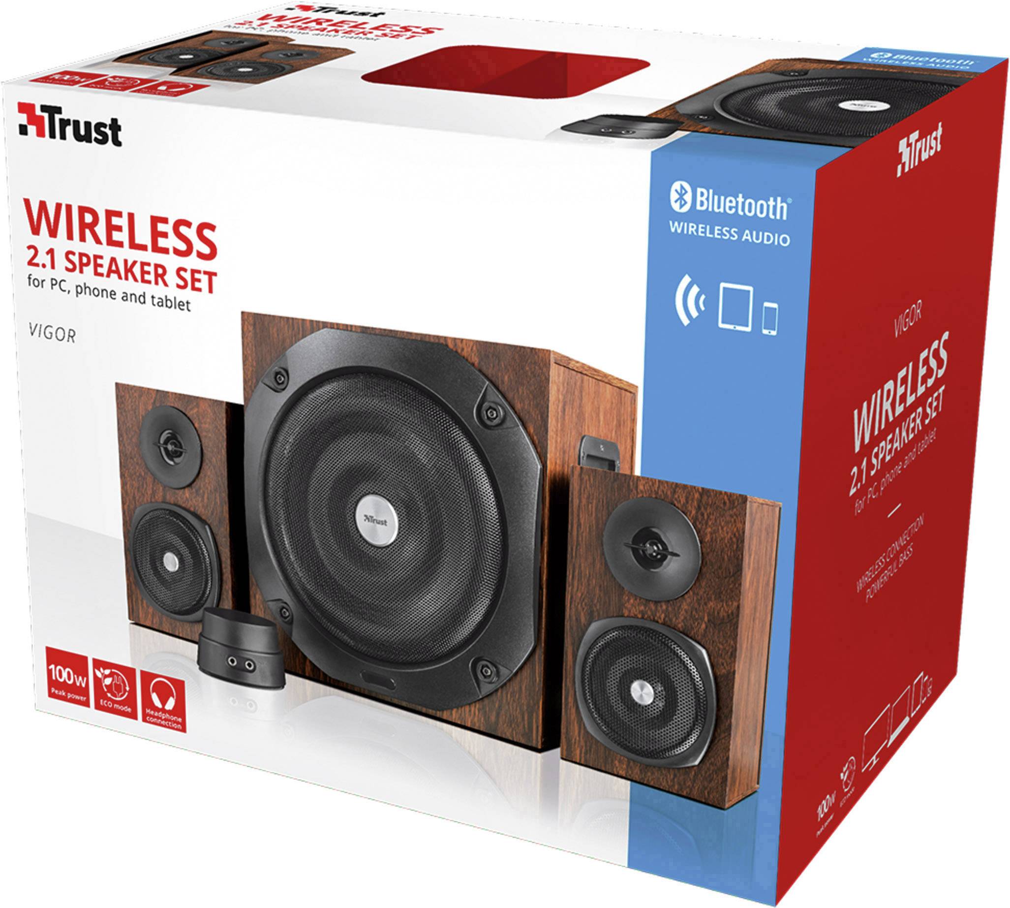 Trust Vigor Wireless 2.1 PC-Lautsprecher Bluetooth® 50W Braun