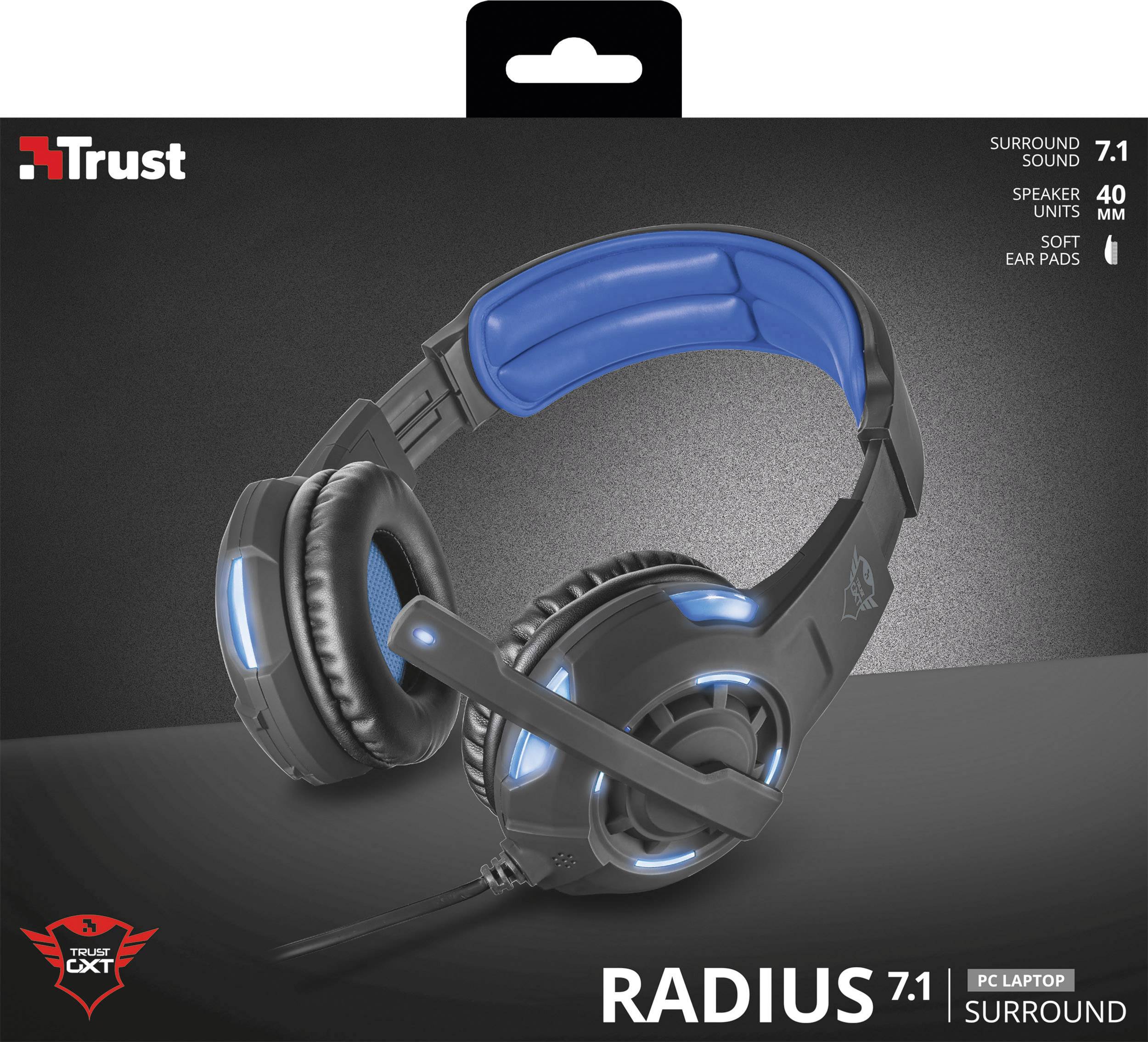 Trust GXT 350 Radius Gaming Over Ear Headset kabelgebunden 7.1 Surround Schwarz Mikrofon-Stummschaltung