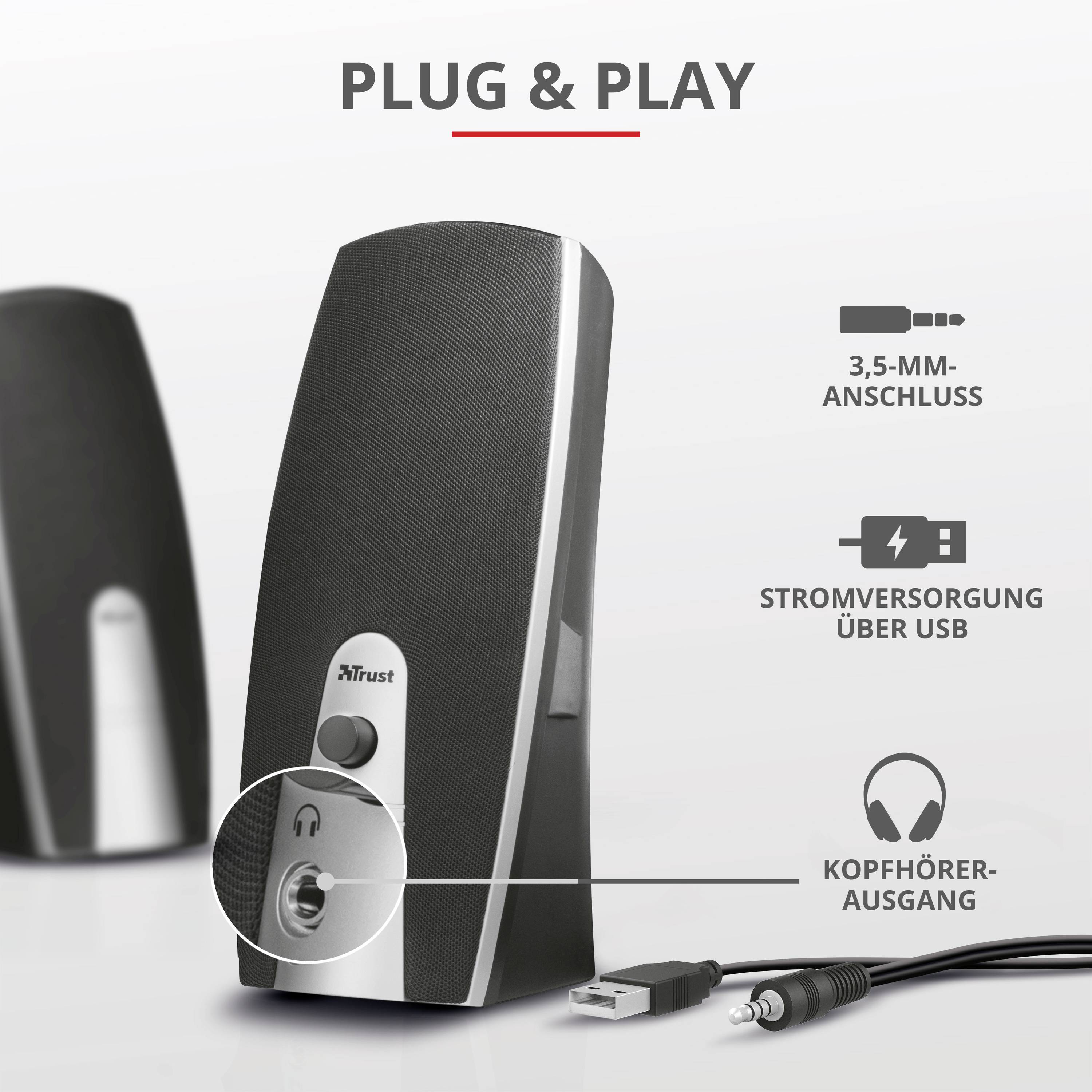 Trust MiLa 2.0 PC-Lautsprecher Kabelgebunden 5W Schwarz, Silber
