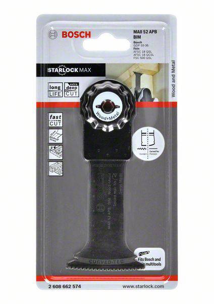 Zubehör Multi-Cutter mit Starlock Max-Aufnahme 2608662574 Typ MAII 52 APB Beschreibung BIM Tauchsägeblatt, 52 x 70 x 1,4