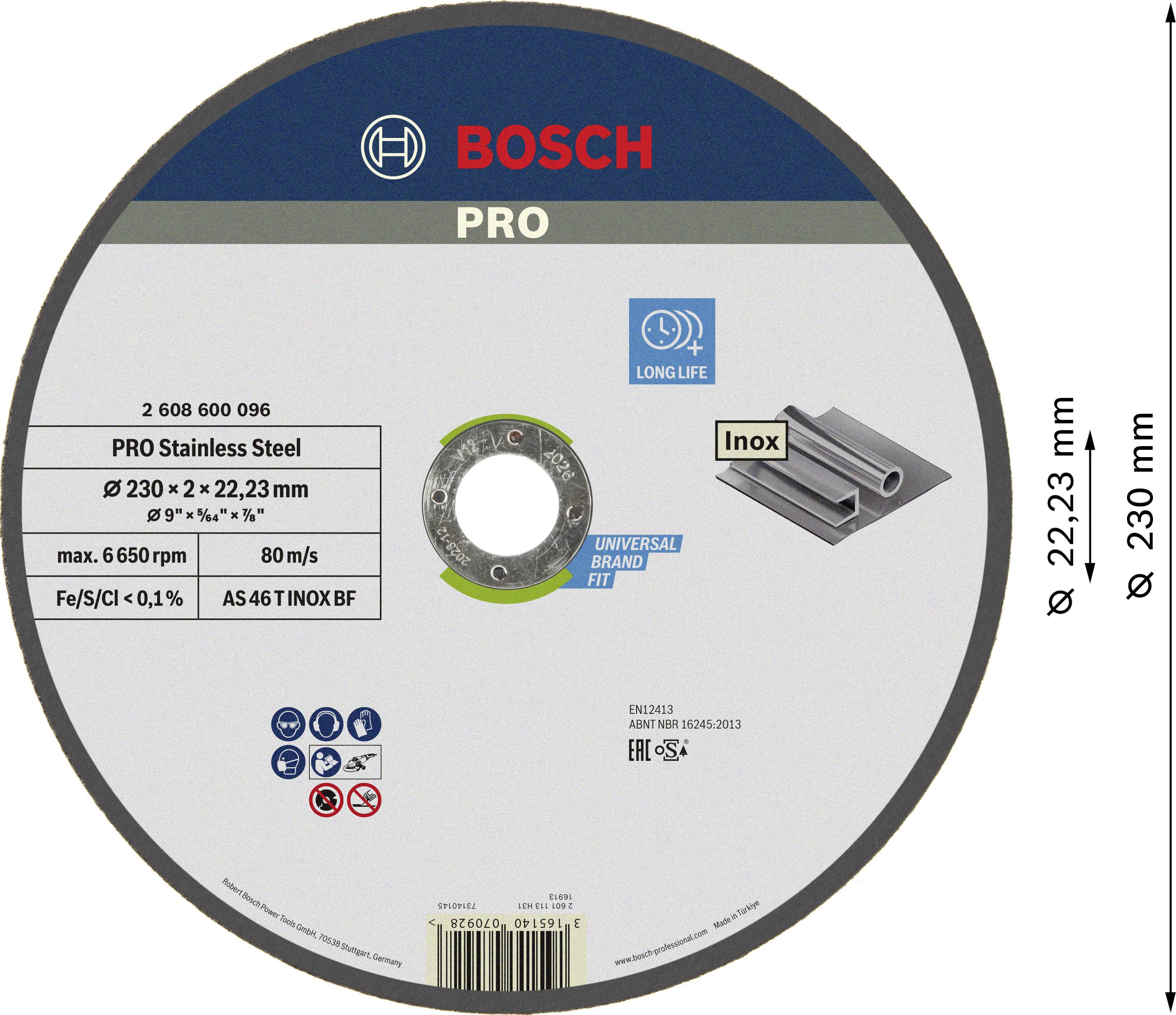 Schleifscheibe von Bosch, Modell PRO für Edelstahl, Durchmesser 230 mm, Dicke 2 mm. Geeignet für Winkelschleifer, langlebig.