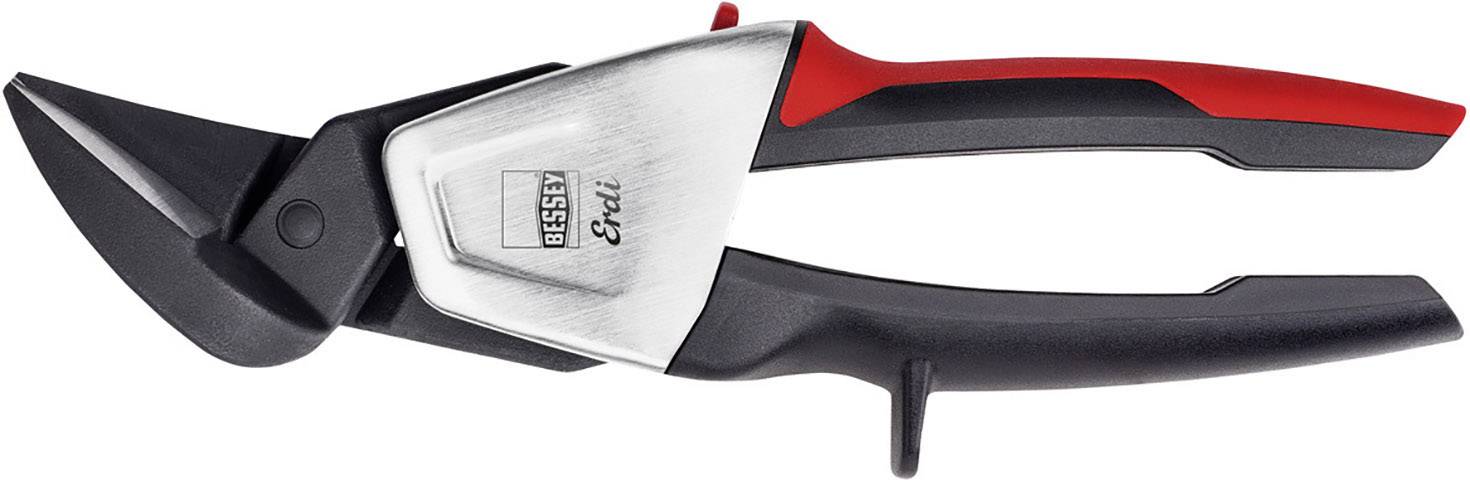 Blechschere mit ergonomischen Griffen in Schwarz und Rot, geeignet für präzise Schneidarbeiten an Blechen und anderen Materialien.