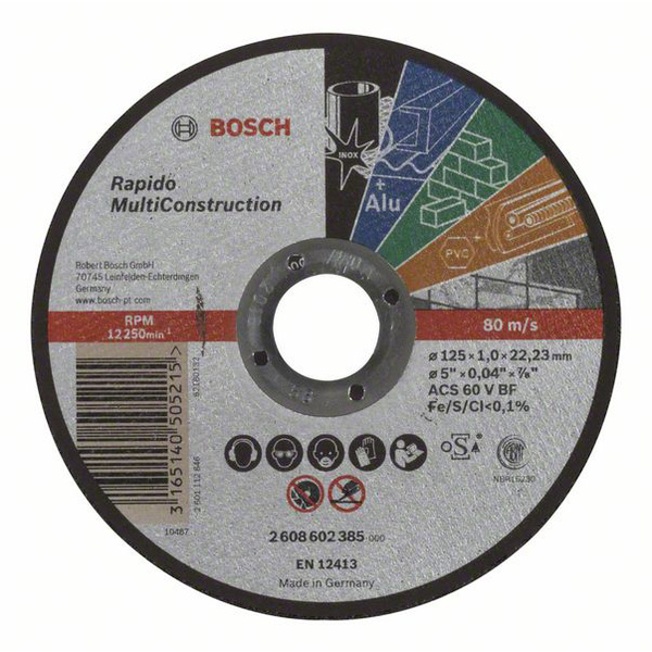 Bosch Accessories ACS 60 V BF 2608602385 Trennscheibe gerade 125 mm Metall, Edelstahl, Buntme