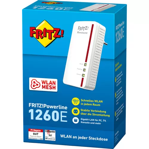AVM FRITZ!Powerline 1260 Single Powerline WLAN Einzel Adapter 20002789 1200MBit/s AVM FRITZ!Powerline 1260 Single Powerline WLAN Einzel Adapter 20002789 1200MBit/s
