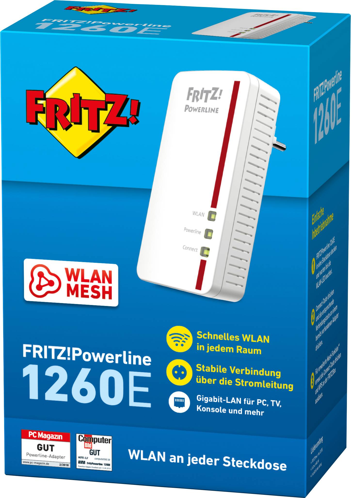 Fritz! FRITZ!Powerline 1260 Single Powerline WLAN Einzel Adapter 20002789 1200 MBit/s