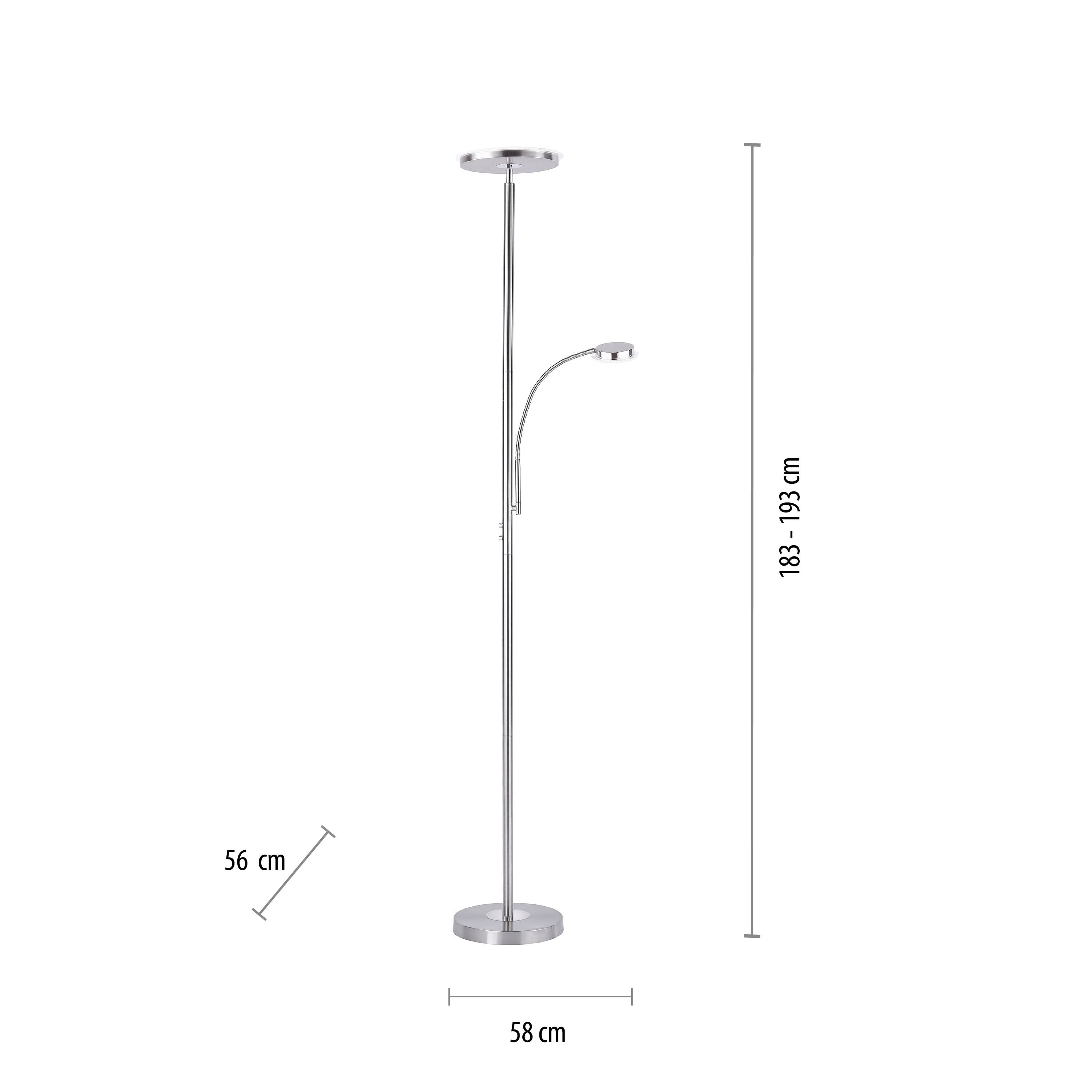 Just Light Hans LED-Deckenfluter mit Leselampe LED 26 W Stahl