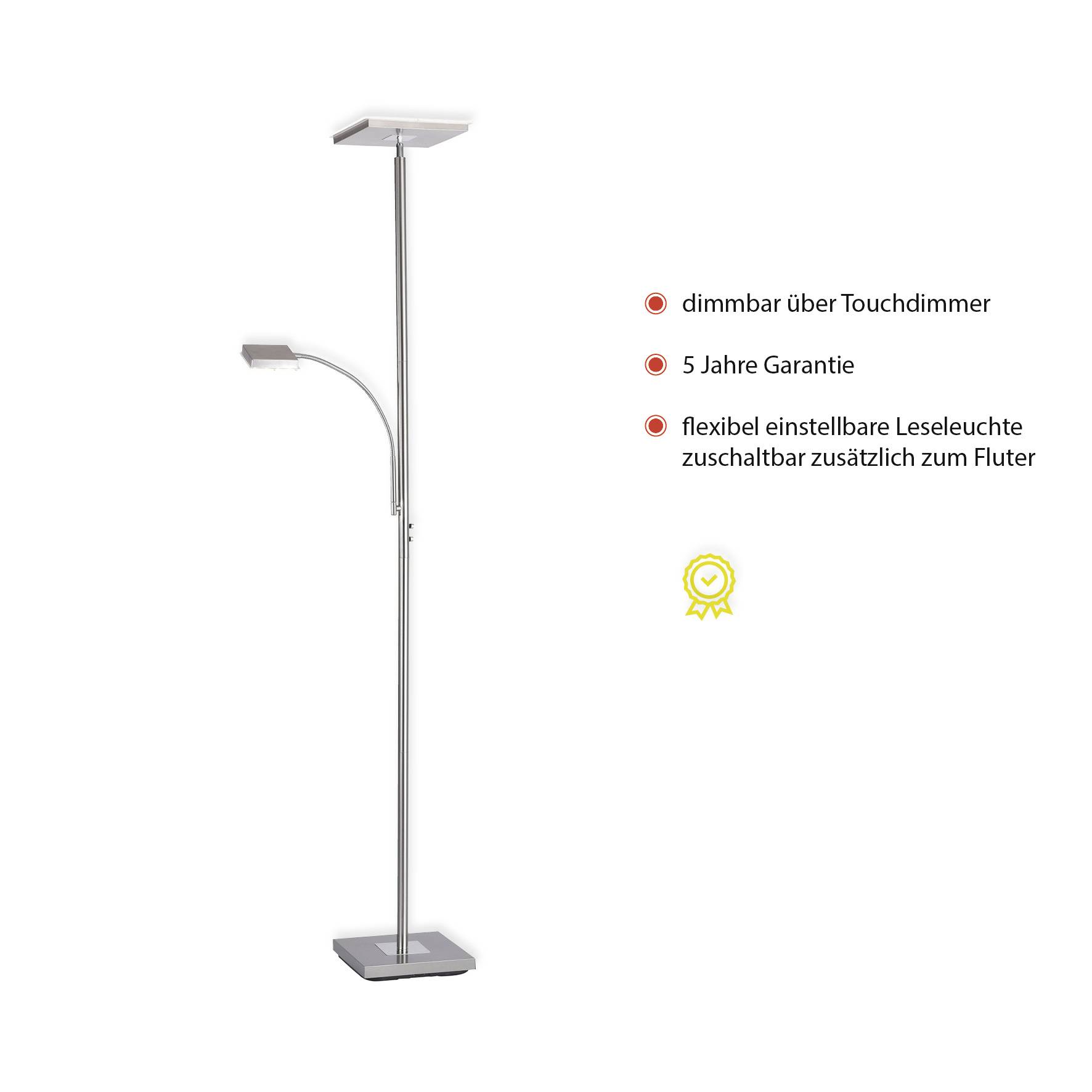 Just Light Hans LED-Deckenfluter mit Leselampe LED 26W Stahl