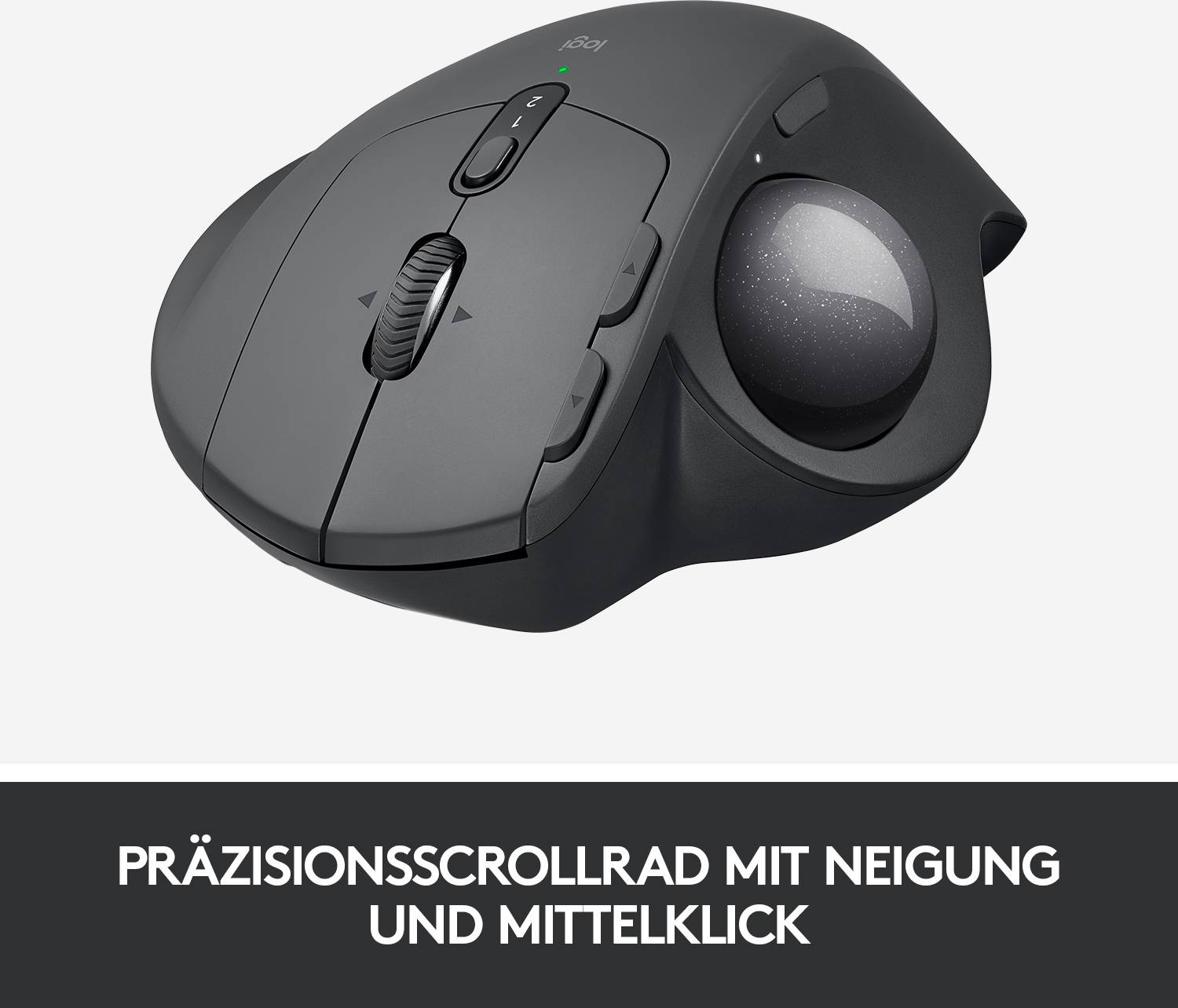 Logitech MX Ergo Trackball Bluetooth®, Funk Optisch Schwarz 8 Tasten 380 dpi Ergonomisch, Integrierter Trackball, Wiederaufladbar