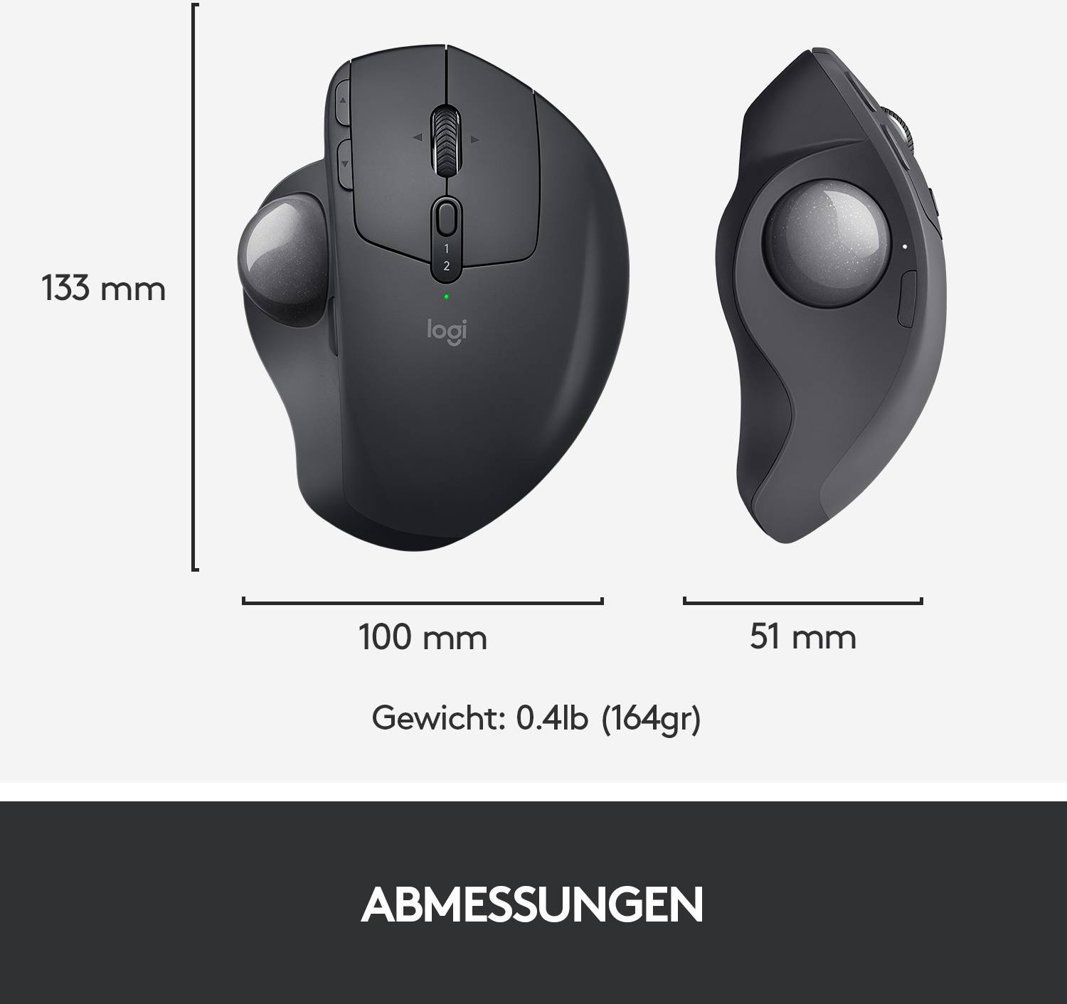 Logitech MX Ergo Trackball Bluetooth®, Funk Optisch Schwarz 8 Tasten 380 dpi Ergonomisch, Integrierter Trackball, Wiederaufladbar