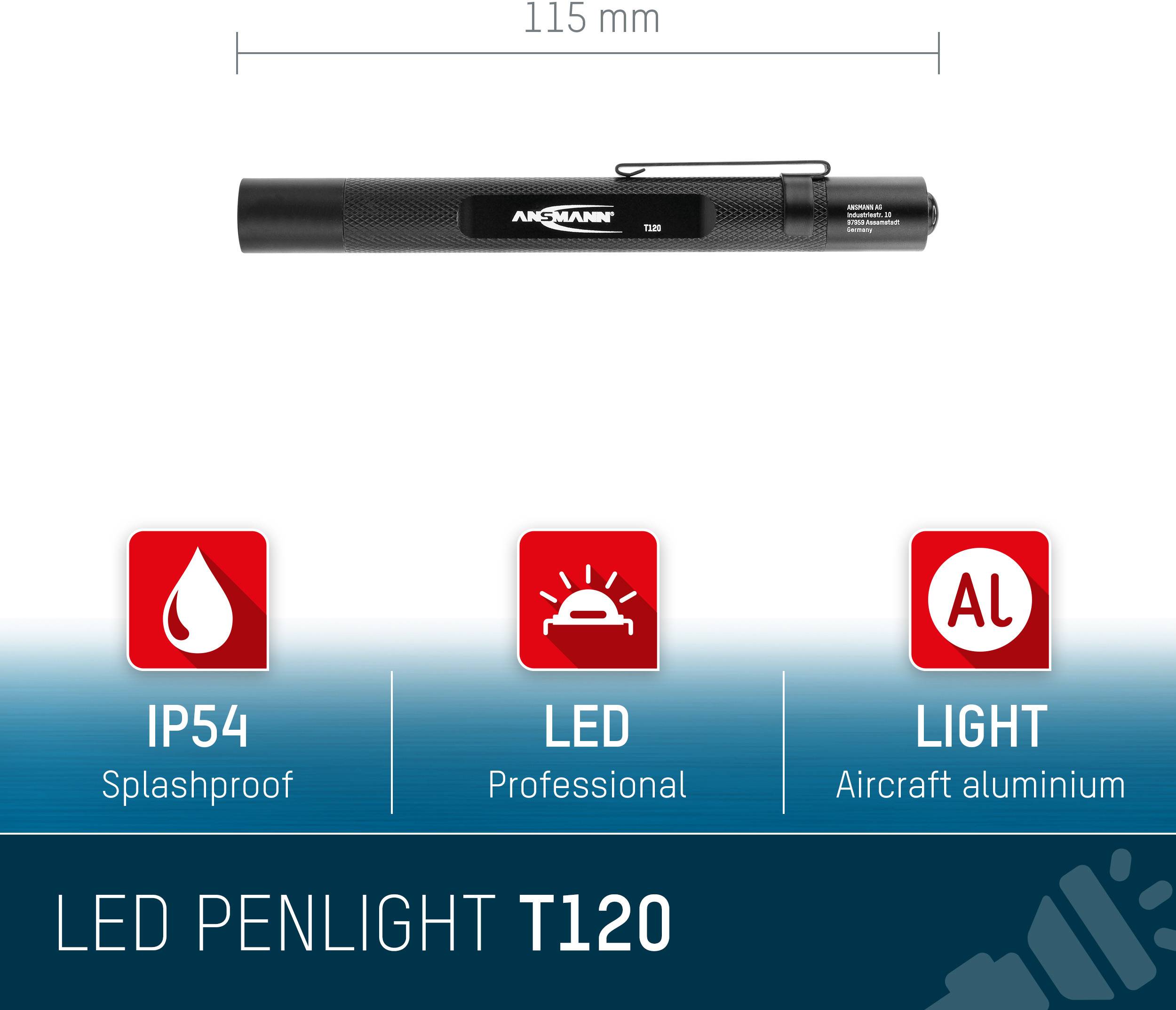 Ansmann 1600-0160 Future T120 Penlight batteriebetrieben LED 115 mm Schwarz