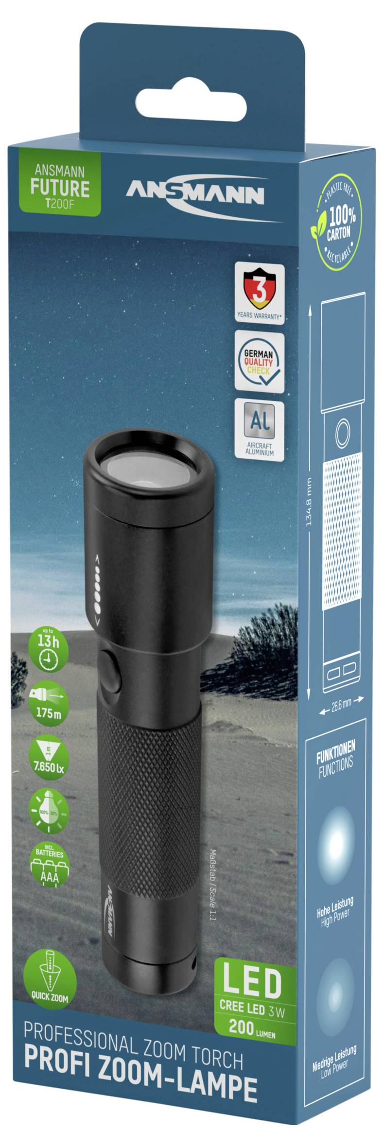 Ansmann Future T200F LED Taschenlampe mit Handschlaufe batteriebetrieben 200 lm 146 g