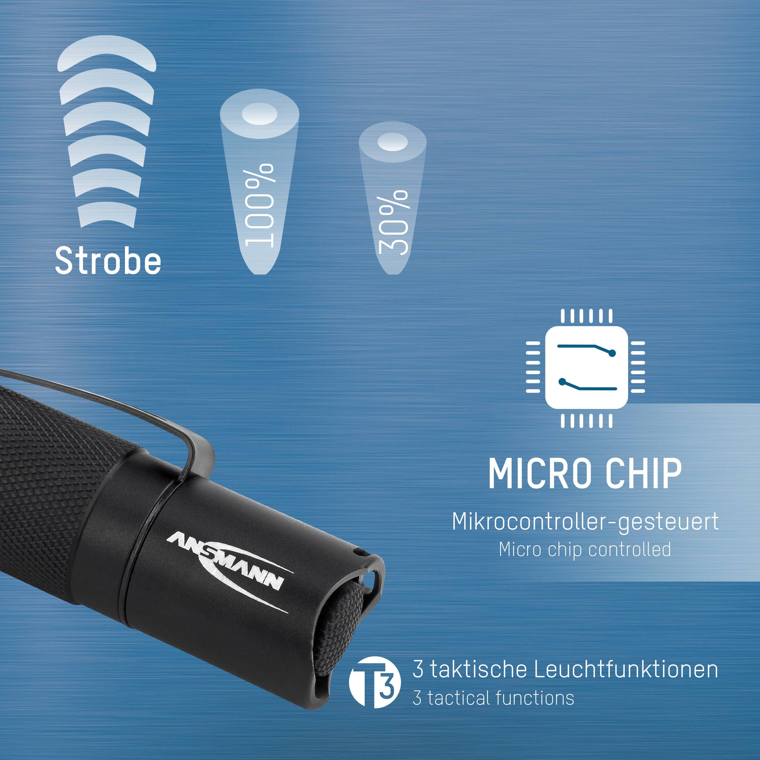 Ansmann LED Taschenlampe mit Gürtelclip, mit Handschlaufe batteriebetrieben 240 lm 174 g