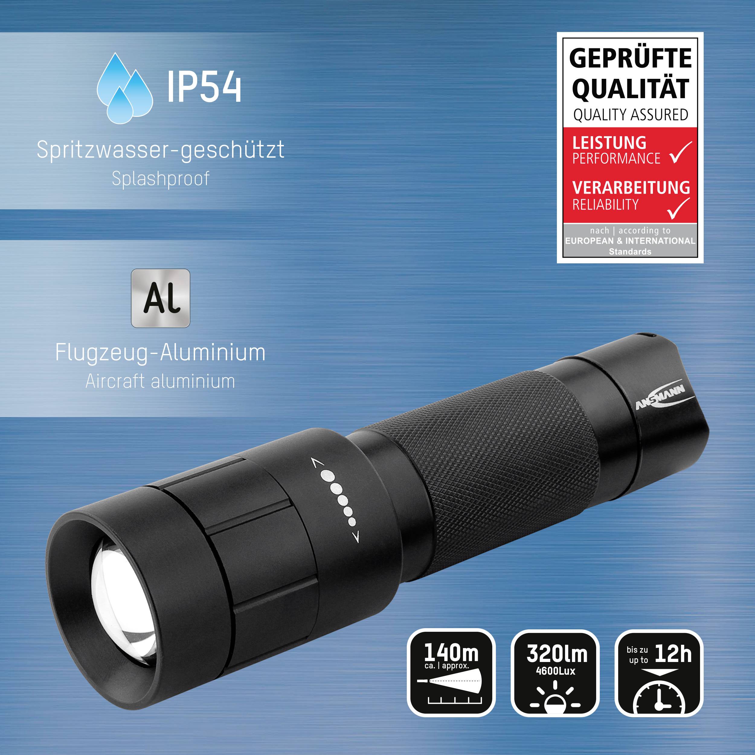 Ansmann M350F LED Taschenlampe mit Gürtelclip batteriebetrieben 320 lm 241 g