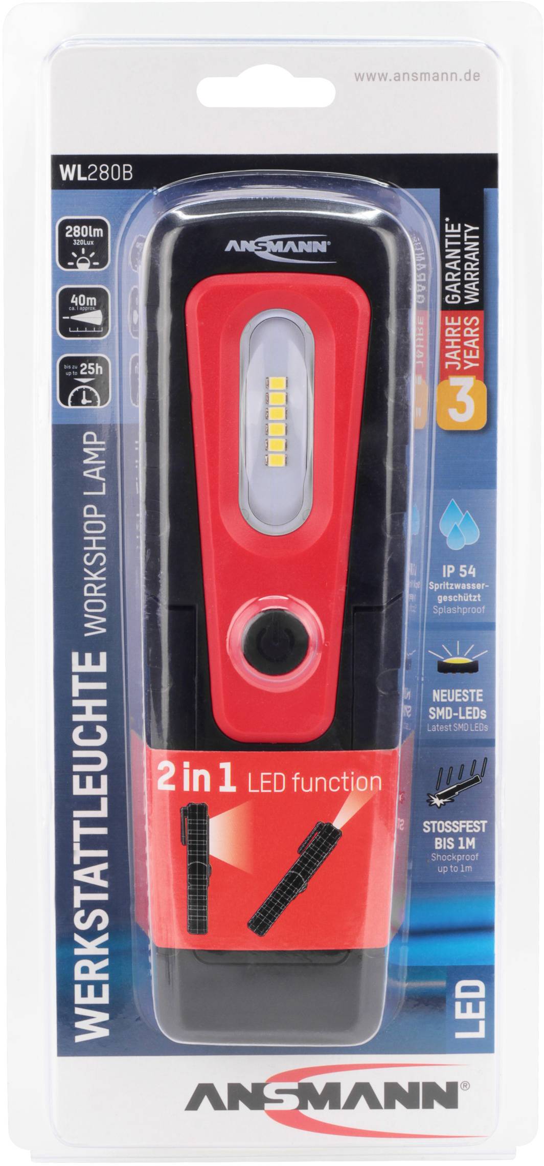 Ansmann 1600-0179 WL280B LED Arbeitsleuchte  batteriebetrieben 2.19 W 80 lm, 280 lm