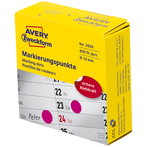 Avery-Zweckform 3850 Markierungspunkte Etiketten Ø 10mm Magenta 800 St. Permanent haftend Papier