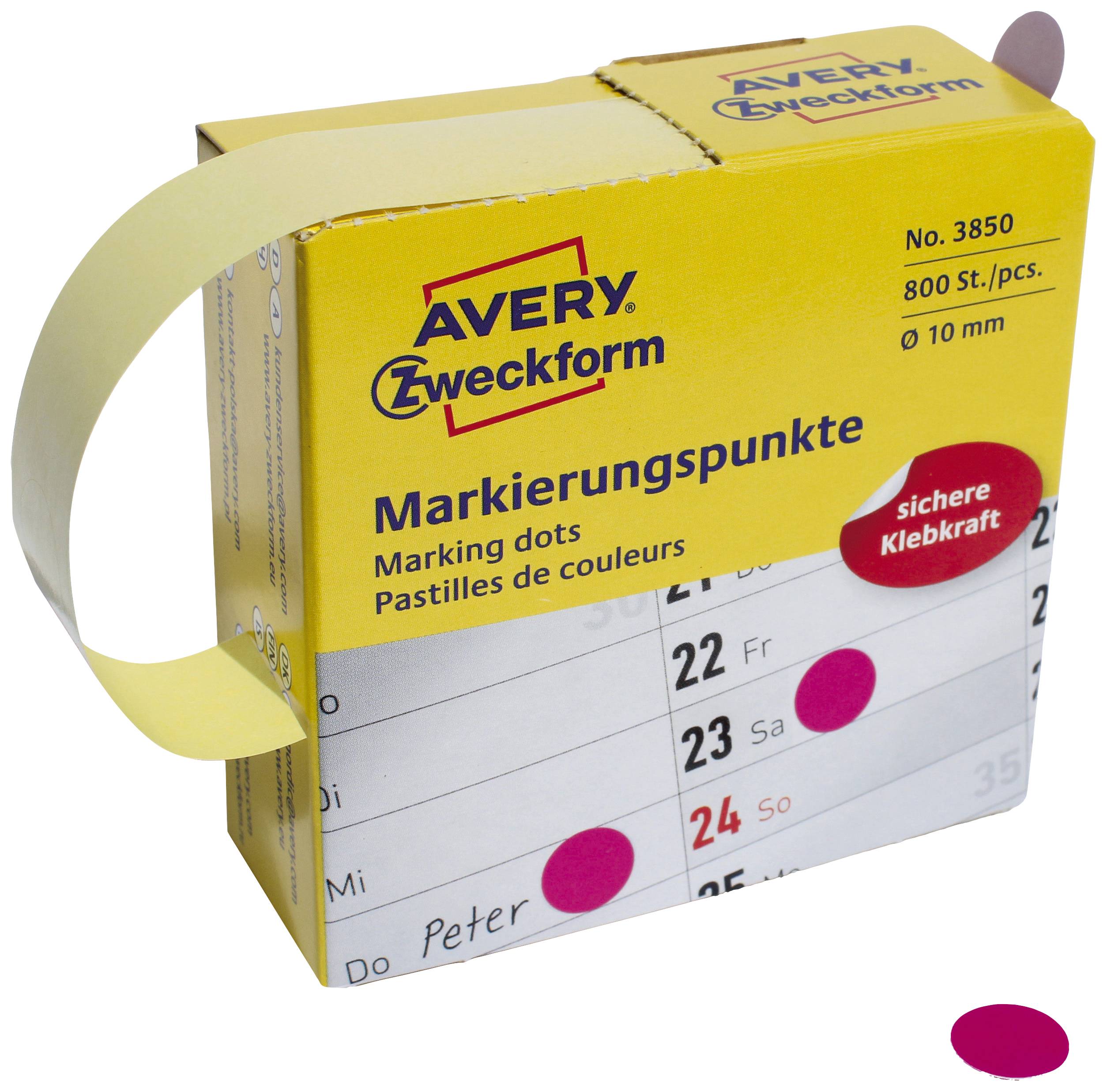 Avery-Zweckform 3850 Markierungspunkte Etiketten Ø 10mm Magenta 800 St. Permanent haftend Papier