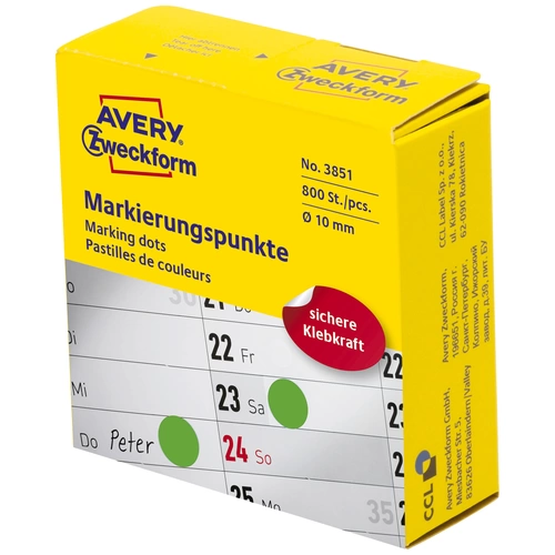 Avery-Zweckform 3851 Markierungspunkte Etiketten Ø 10mm Grün 800 St. Permanent haftend Papier Avery-Zweckform 3851 Markierungspunkte Etiketten Ø 10mm Grün 800 St. Permanent haftend Papier