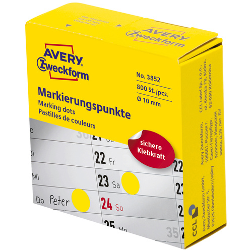 Avery-Zweckform 3852 Markierungspunkte Etiketten Ø 10mm Gelb 800 St. Permanent haftend Papier