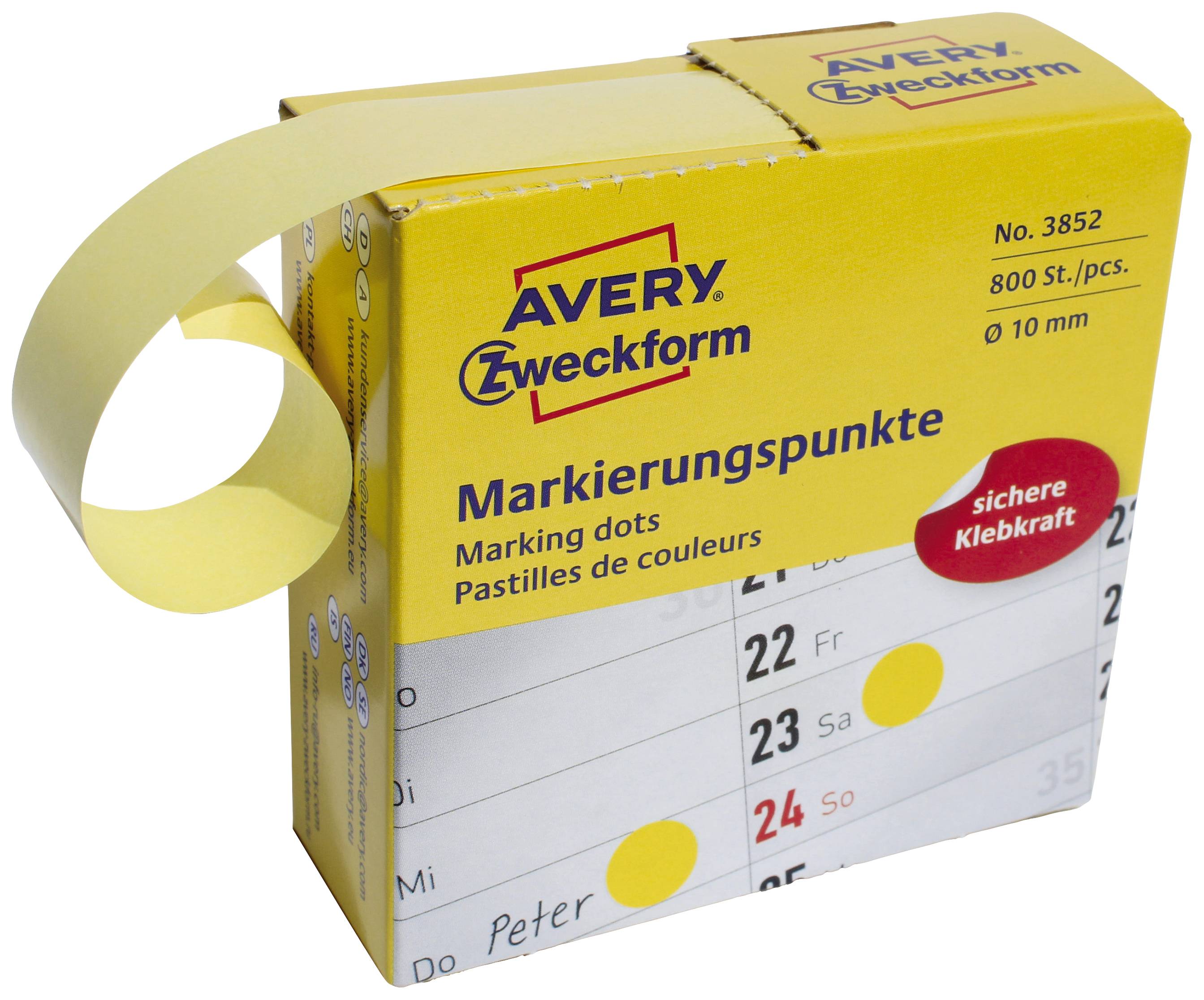 Avery-Zweckform 3852 Markierungspunkte Etiketten Ø 10mm Gelb 800 St. Permanent haftend Papier