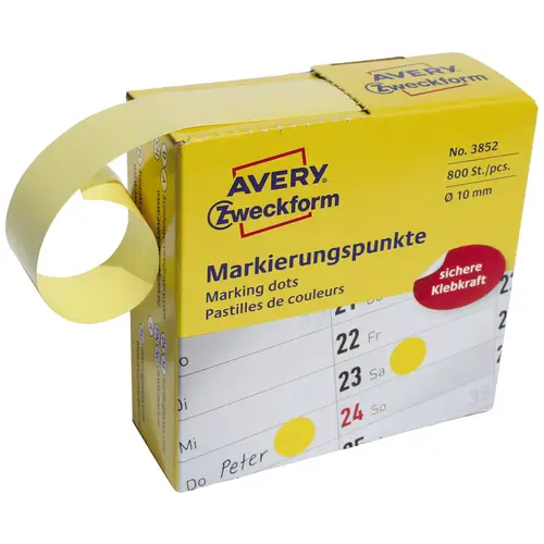 Avery-Zweckform 3852 Markierungspunkte Etiketten Ø 10mm Gelb 800 St. Permanent haftend Papier Avery-Zweckform 3852 Markierungspunkte Etiketten Ø 10mm Gelb 800 St. Permanent haftend Papier