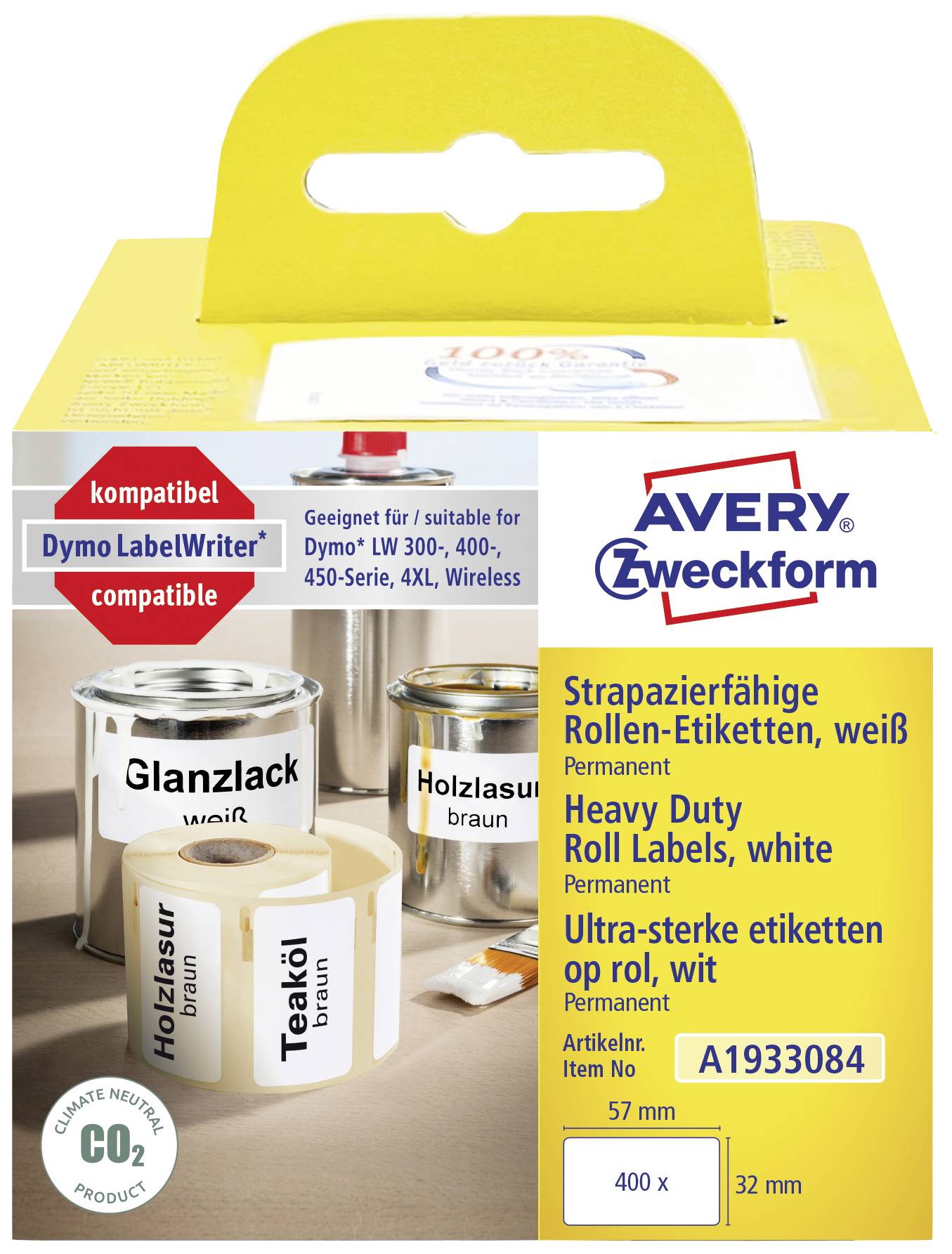 Avery-Zweckform Etiketten Rolle Kompatibel ersetzt DYMO 1933084 57 x 32mm Folie Weiß 400 St. Permanent haftend