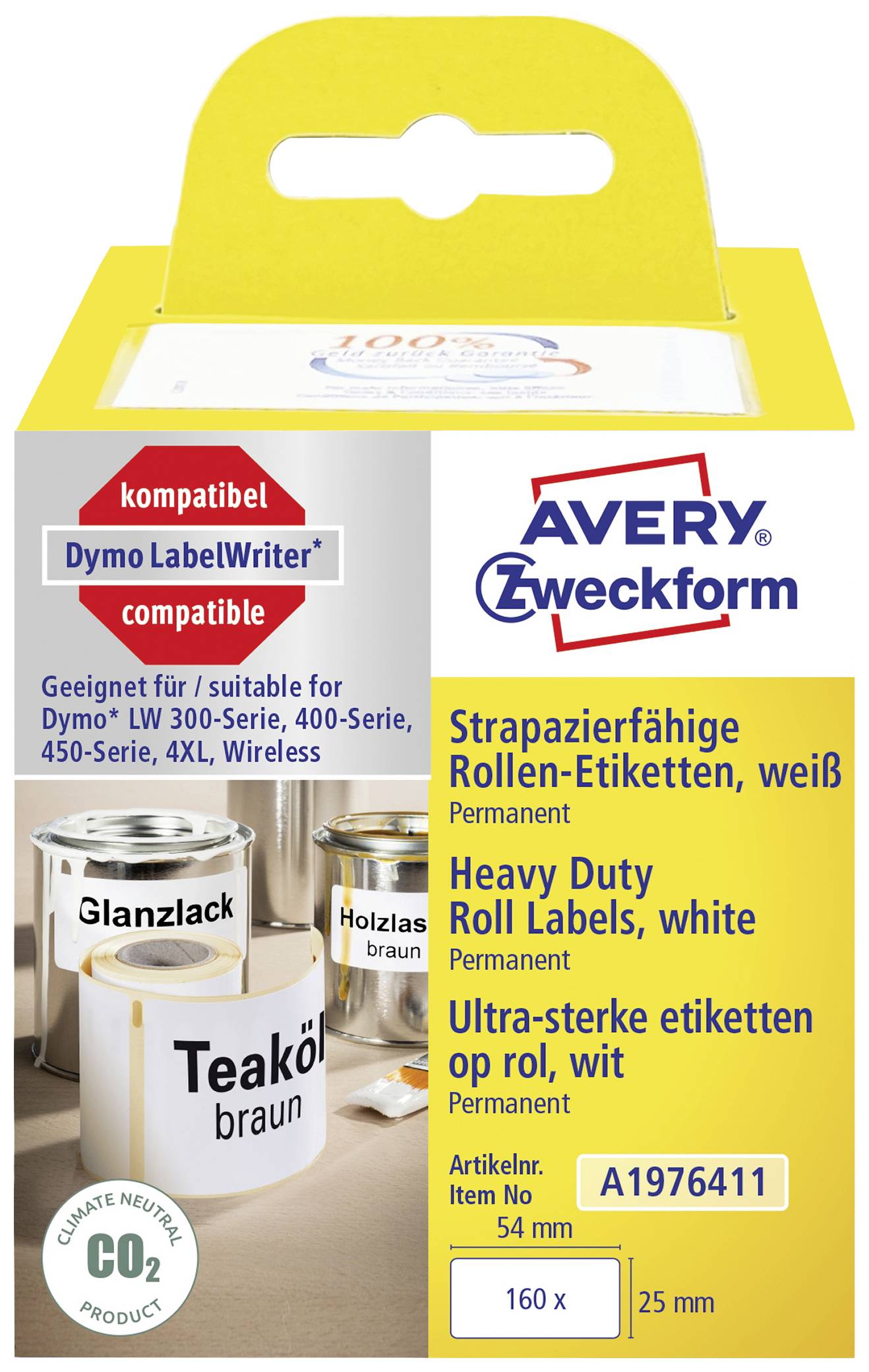 Avery-Zweckform Etiketten Rolle Kompatibel ersetzt DYMO 1976411 25 x 54mm Folie Weiß 160 St. Permanent haftend