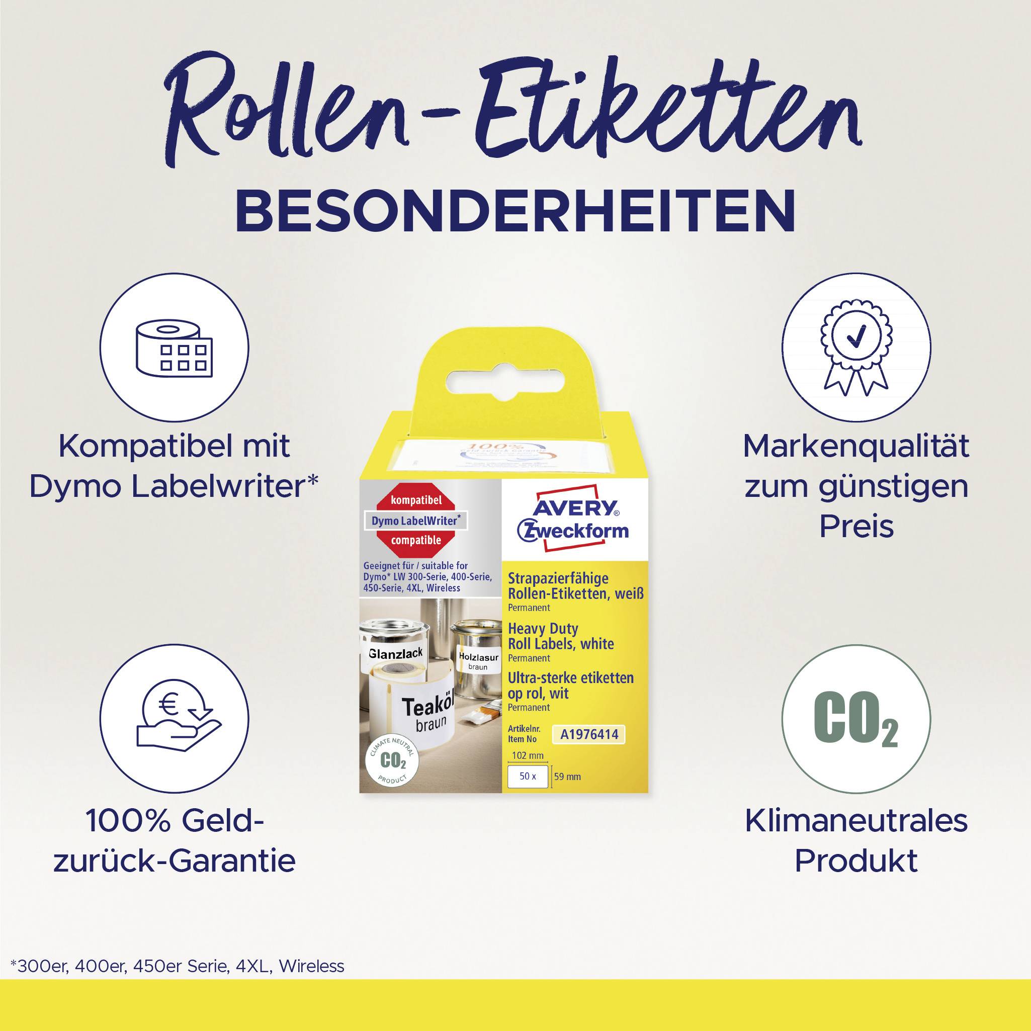 Avery-Zweckform Etiketten Rolle Kompatibel ersetzt DYMO 1976414 59 x 102mm Folie Weiß 50 St. Permanent haftend