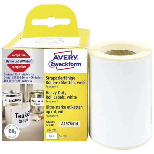 Avery-Zweckform Etiketten Rolle Kompatibel ersetzt DYMO 1976414 59 x 102mm Folie Weiß 50 St. Permanent haftend