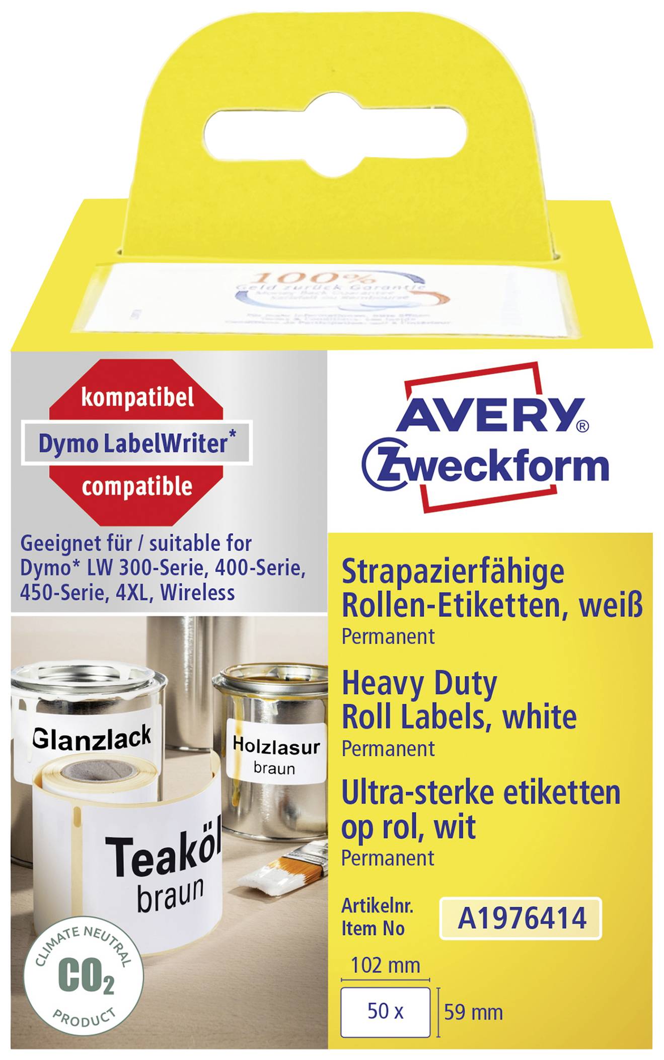 Avery-Zweckform Etiketten Rolle Kompatibel ersetzt DYMO 1976414 59 x 102mm Folie Weiß 50 St. Permanent haftend