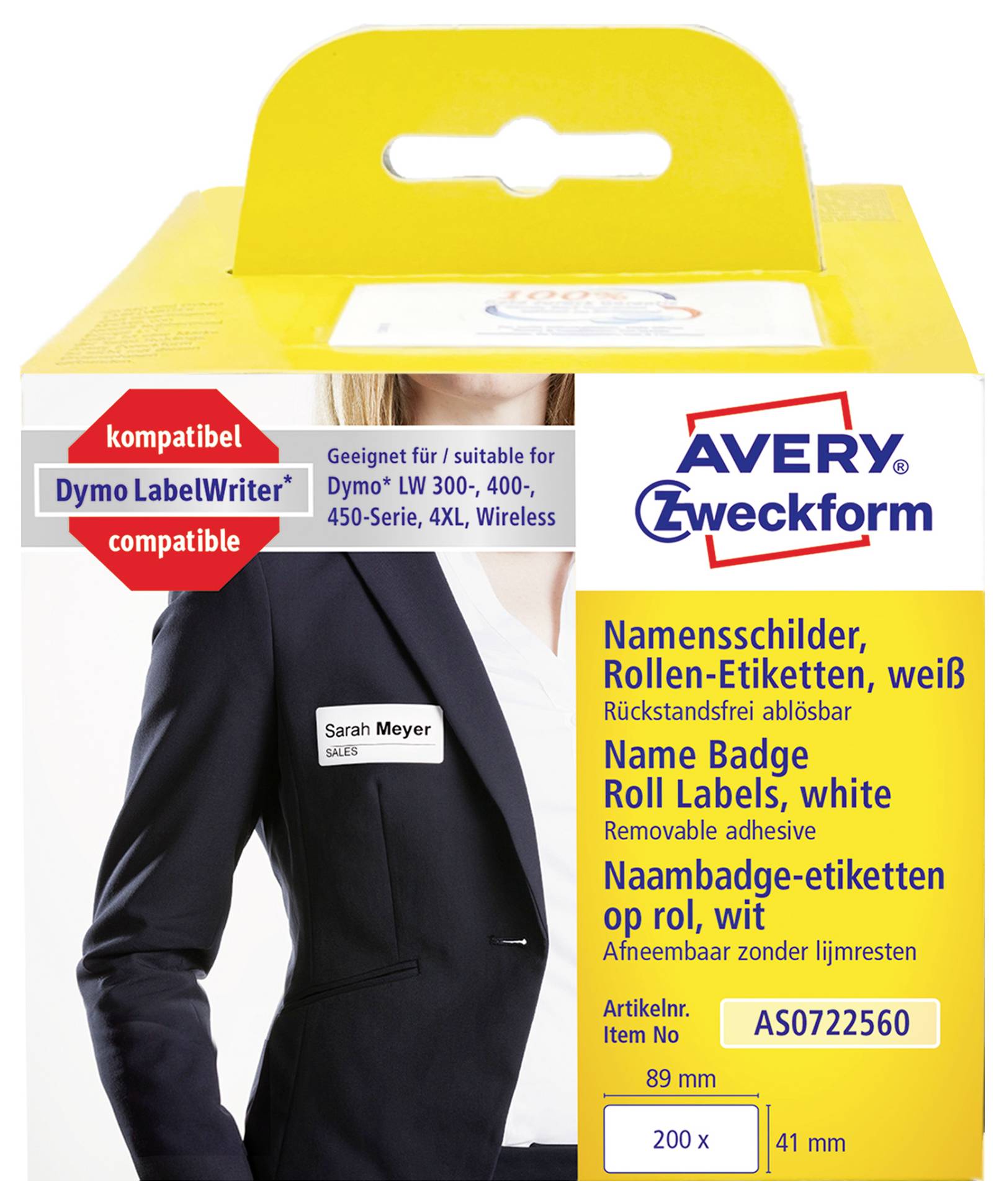 Avery Zweckform Rollen-Namensschildetiketten, weiß, 200 x 41 mm, kompatibel mit Dymo LabelWriter-Druckern.