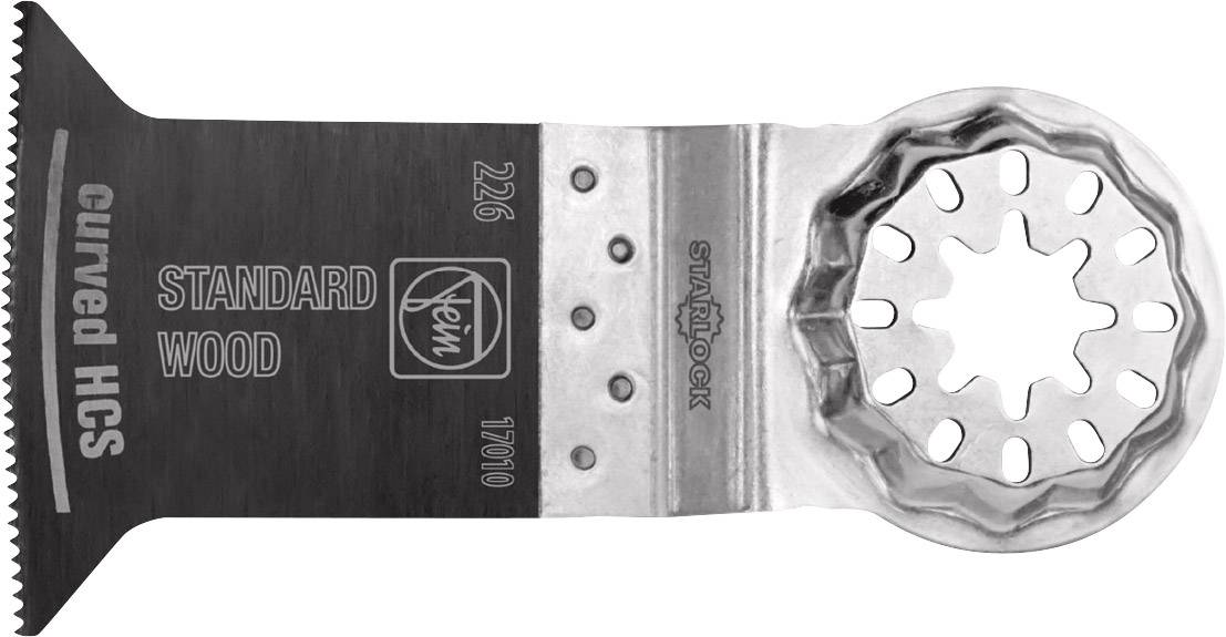 Sägeblatt mit Aufschrift 'curved HCS - STANDARD WOOD'. Geeignet für Holzarbeiten, Fein MultiMaster kompatibel, Starlock-Aufnahme.
