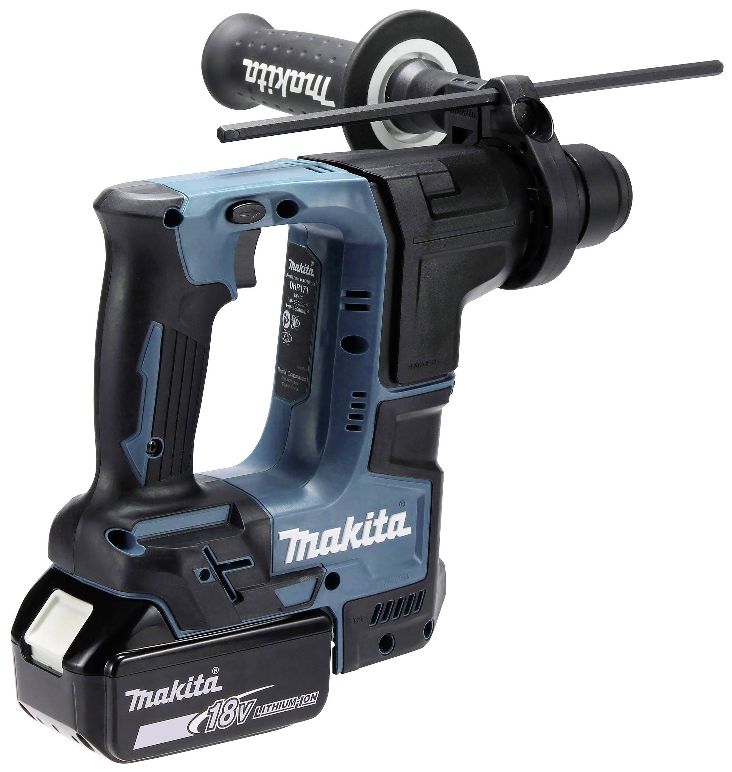 Akkubohrhammer Makita DHR241Z mit 18V Lithium-Ionen-Akku und Zusatzhandgriff in Blau und Schwarz, geeignet für Bohrarbeiten.