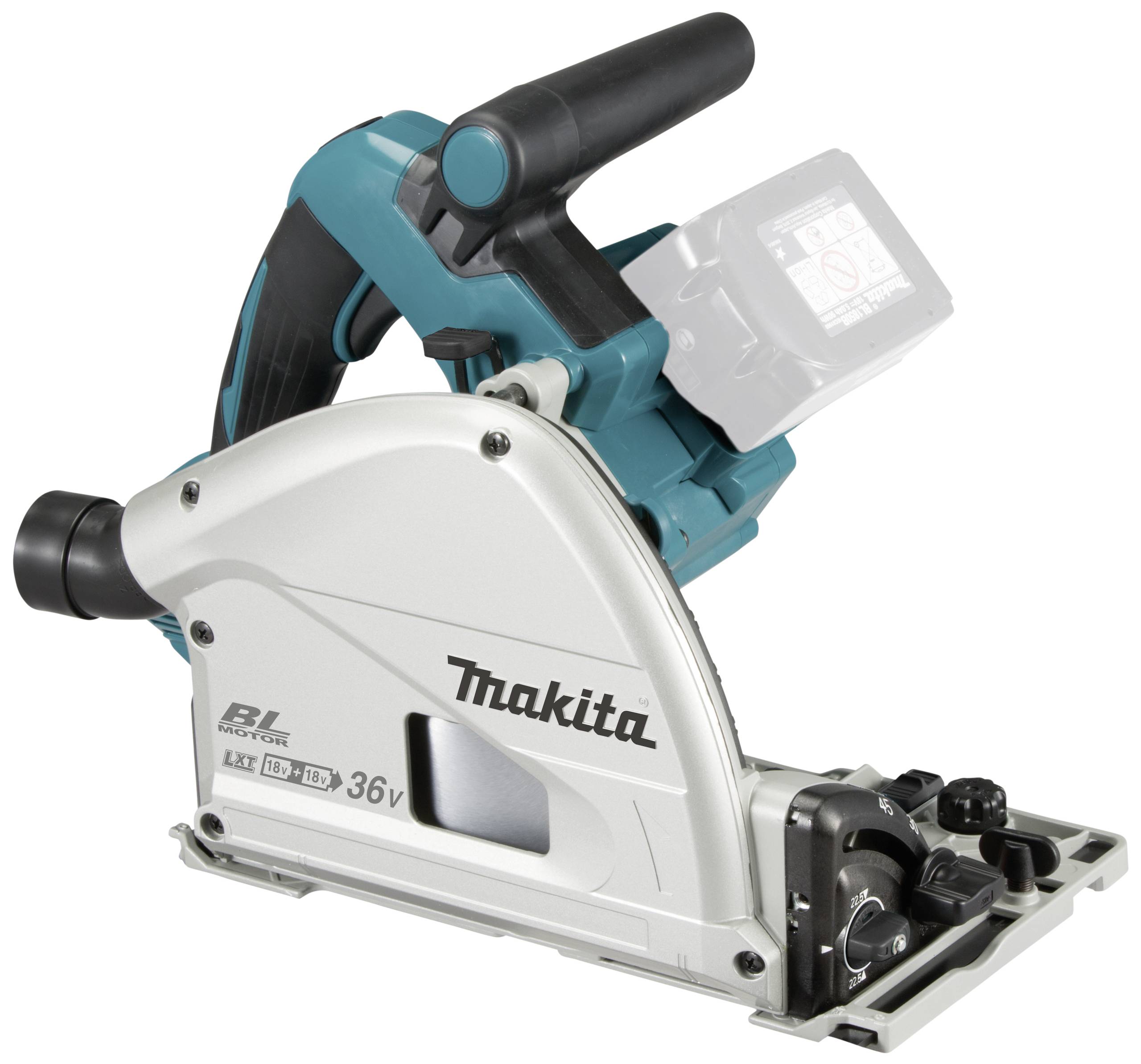 Akku-Tauchsäge von Makita, Modell mit Bürstenlosem Motor, geeignet für präzises und sauberes Schneiden von Holzmaterialien.
