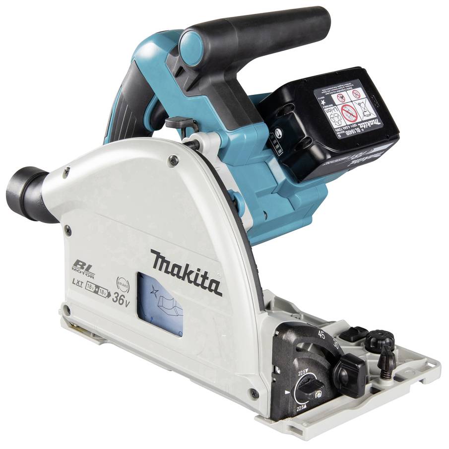 Eine elektrische handgeführte Kreissäge der Marke Makita, Modell 36V, geeignet für präzises Trennen von Holz und anderen Materialien.