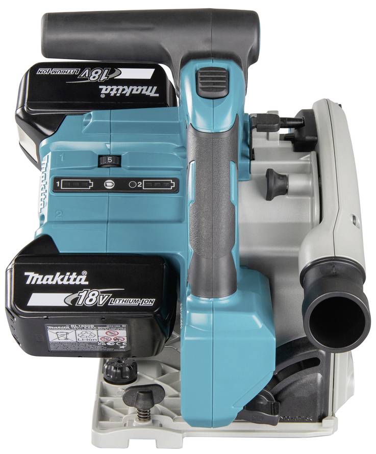 Ein türkisfarbener, tragbarer Akku-Handstaubsauger von Makita mit 18V Lithiumionen-Batterie, geeignet für flexible Reinigungsarbeiten.