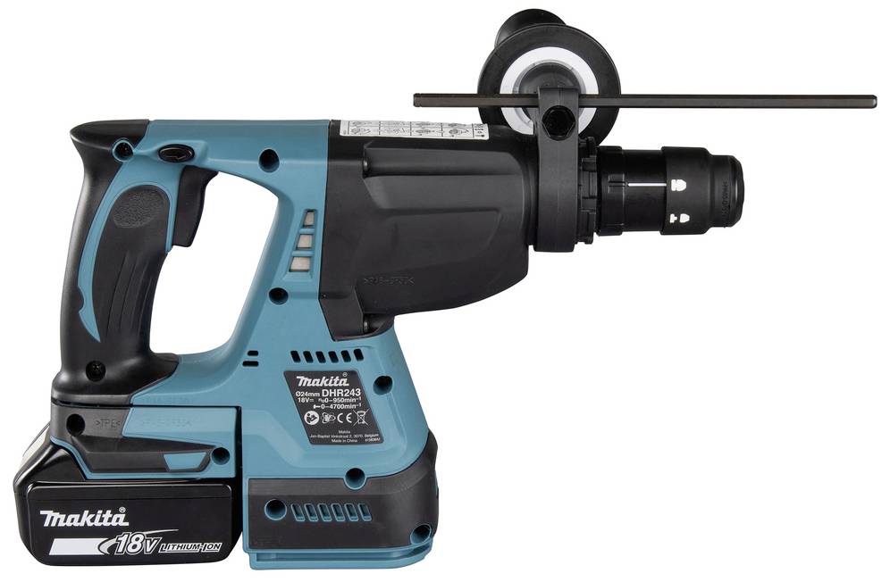 Akkubohrhammer der Marke Makita, Modell 18V LXT, mit blau-schwarzem Gehäuse und seitlichem Griff. Ideal für Bauarbeiten.
